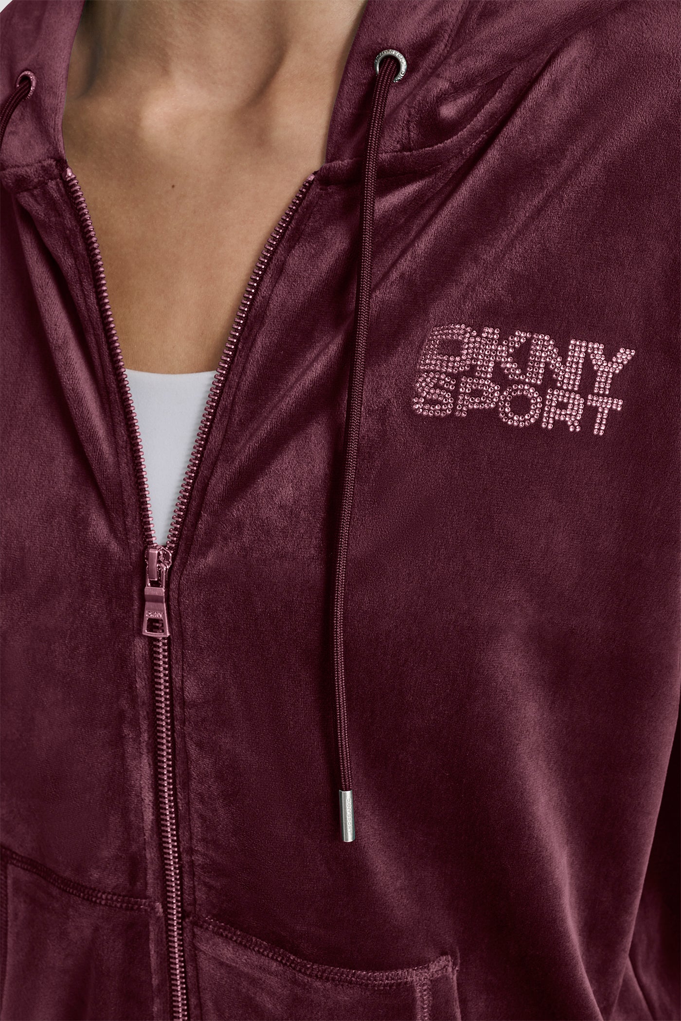 VELOUR RHINESTONE LOGO FULL ZIP HOODIE VIEW 5 | Sweatshirts & Joggers