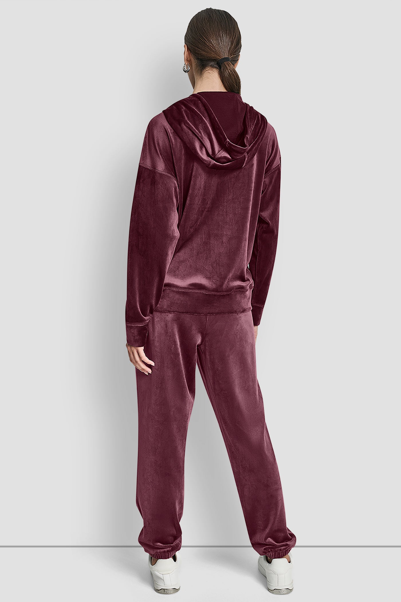 Red VELOUR RHINESTONE LOGO FULL ZIP HOODIE, BACK VIEW | Sweatshirts & Joggers