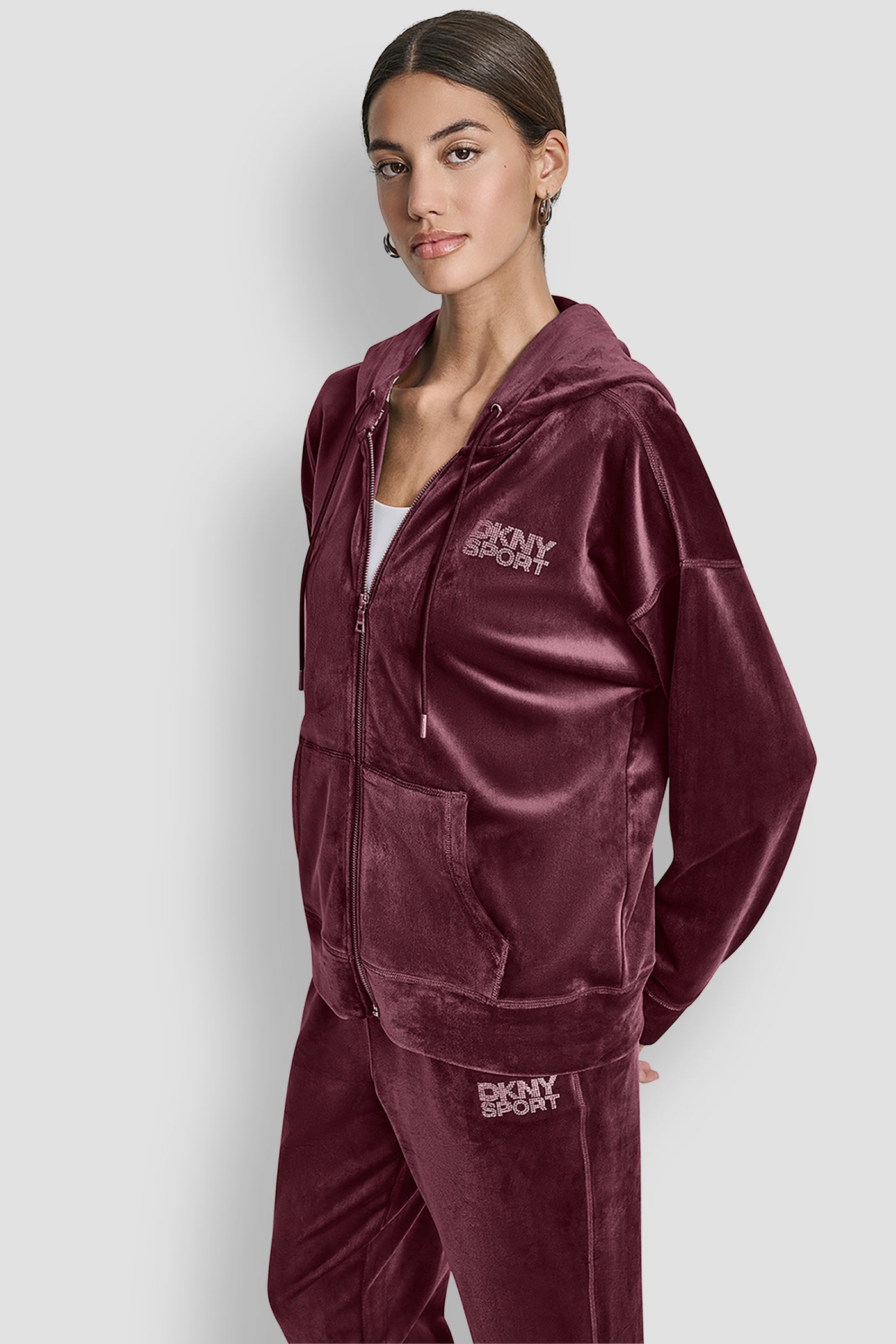 VELOUR RHINESTONE LOGO FULL ZIP HOODIE VIEW 3 | Sweatshirts & Joggers