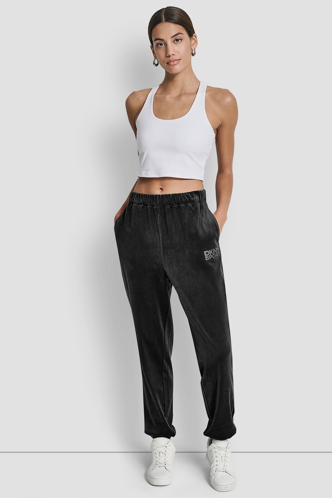 HIGH-RISE RHINESTONE LOGO RELAXED JOGGER VIEW 4 | DKNY Promo