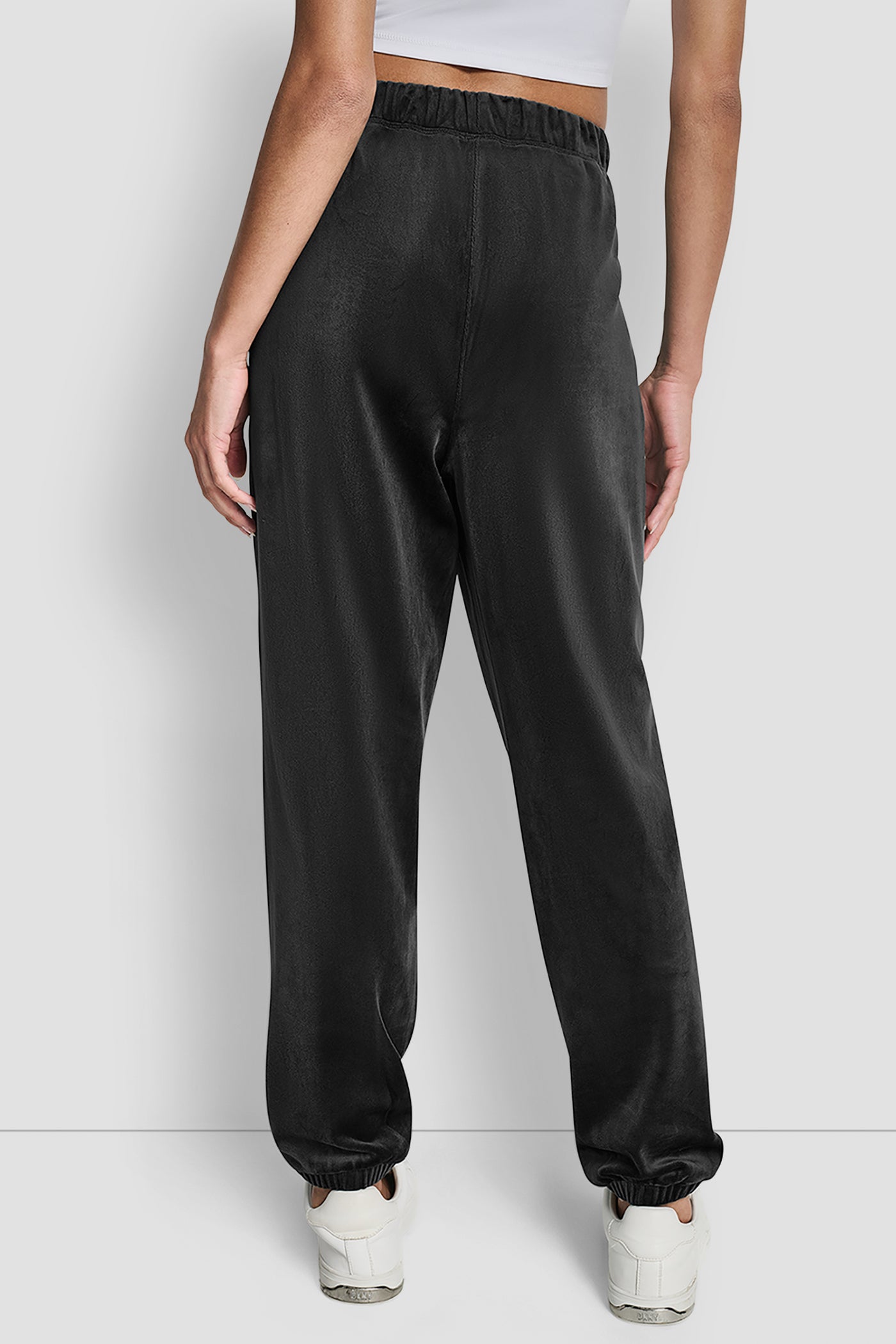 Black HIGH-RISE RHINESTONE LOGO RELAXED JOGGER, BACK VIEW | DKNY Promo