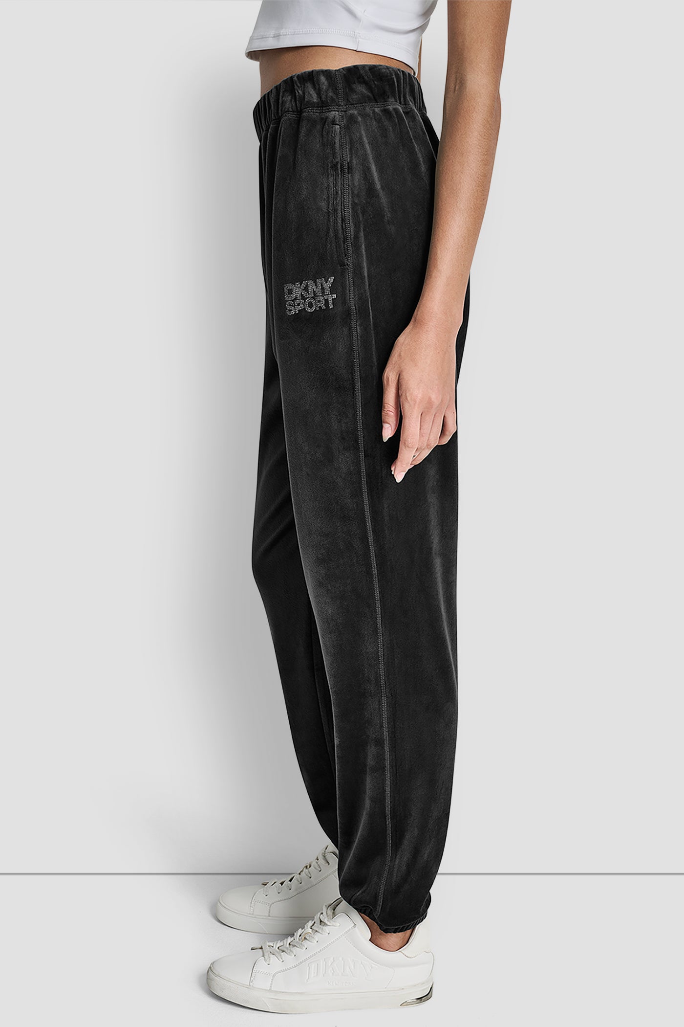HIGH-RISE RHINESTONE LOGO RELAXED JOGGER VIEW 3 | DKNY Promo