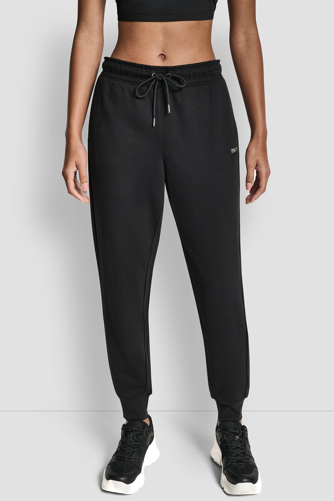 Black RHINESTONE LOGO CUFFED JOGGER, FRONT VIEW | DKNY Sport