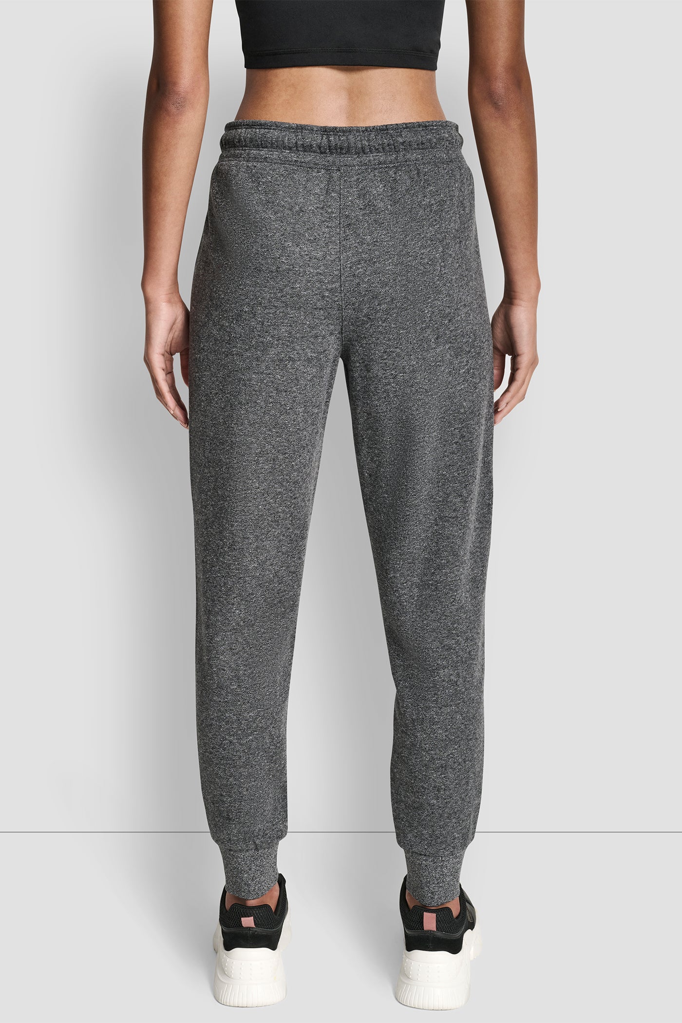 BLACK/ GUNMETAL RHINESTONE LOGO CUFFED JOGGER, BACK VIEW | DKNY Sport