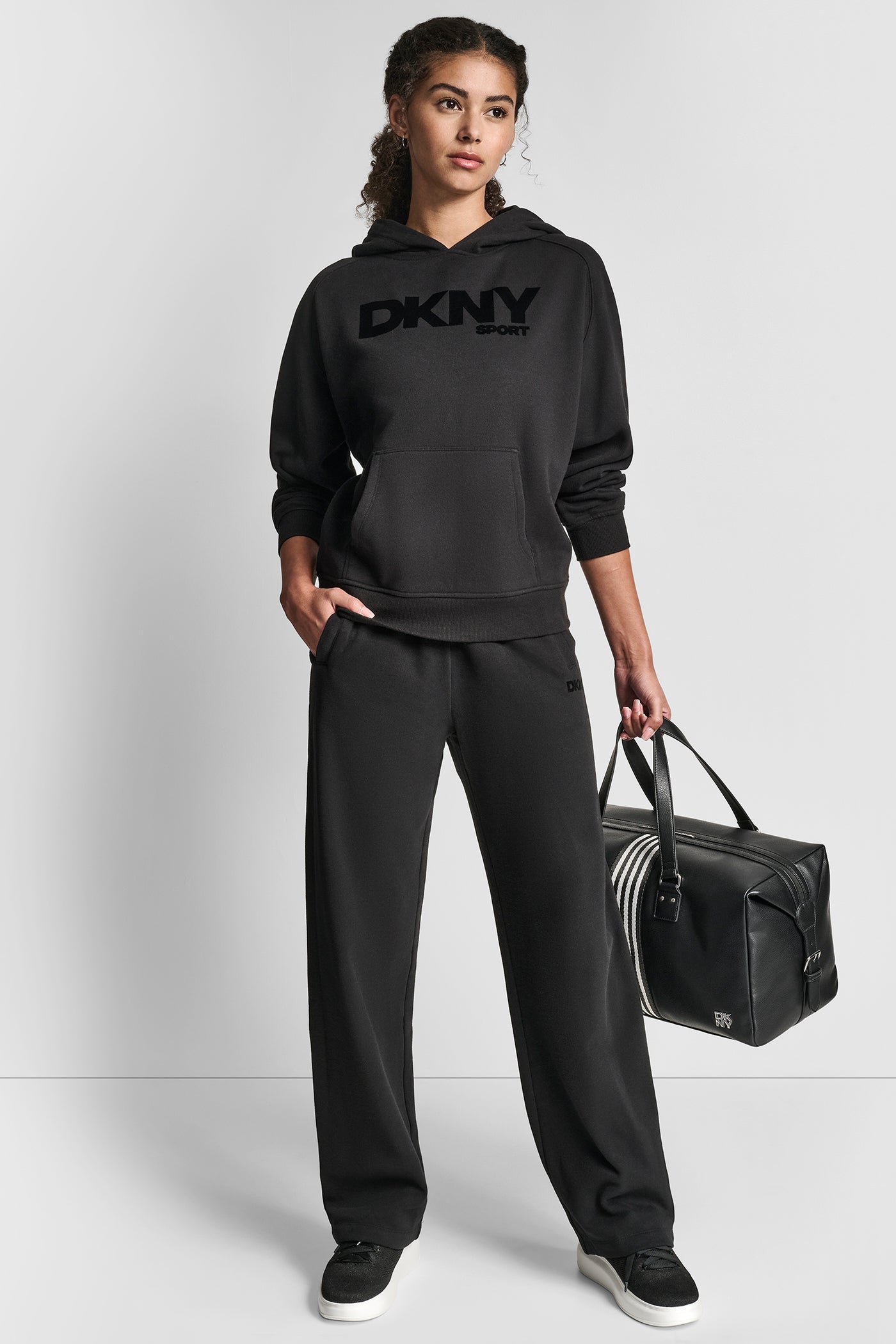 OVERSIZED FLOCKED LOGO PULLOVER HOODIE VIEW 6 | DKNY Sport