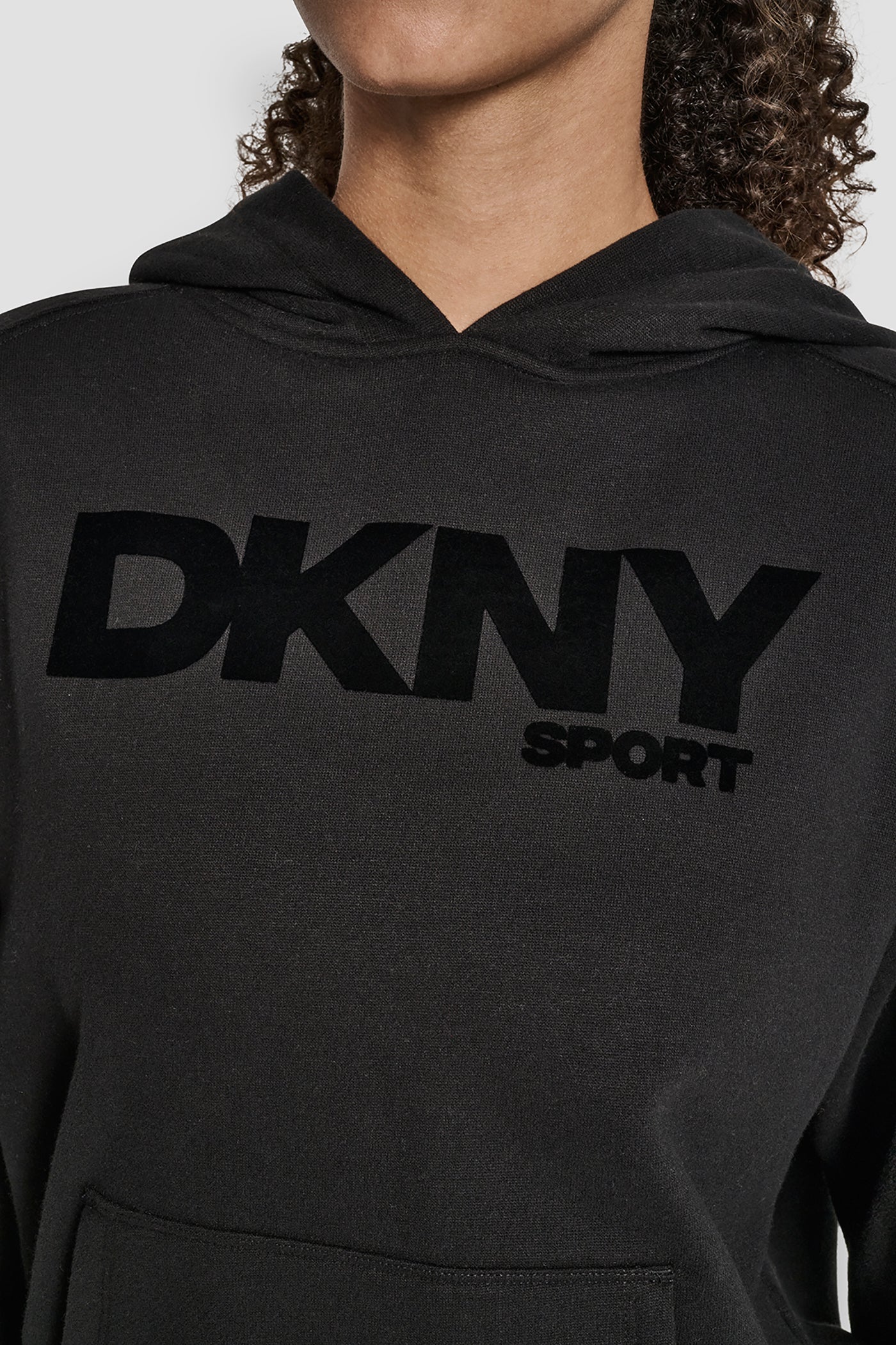 OVERSIZED FLOCKED LOGO PULLOVER HOODIE VIEW 4 | DKNY Sport