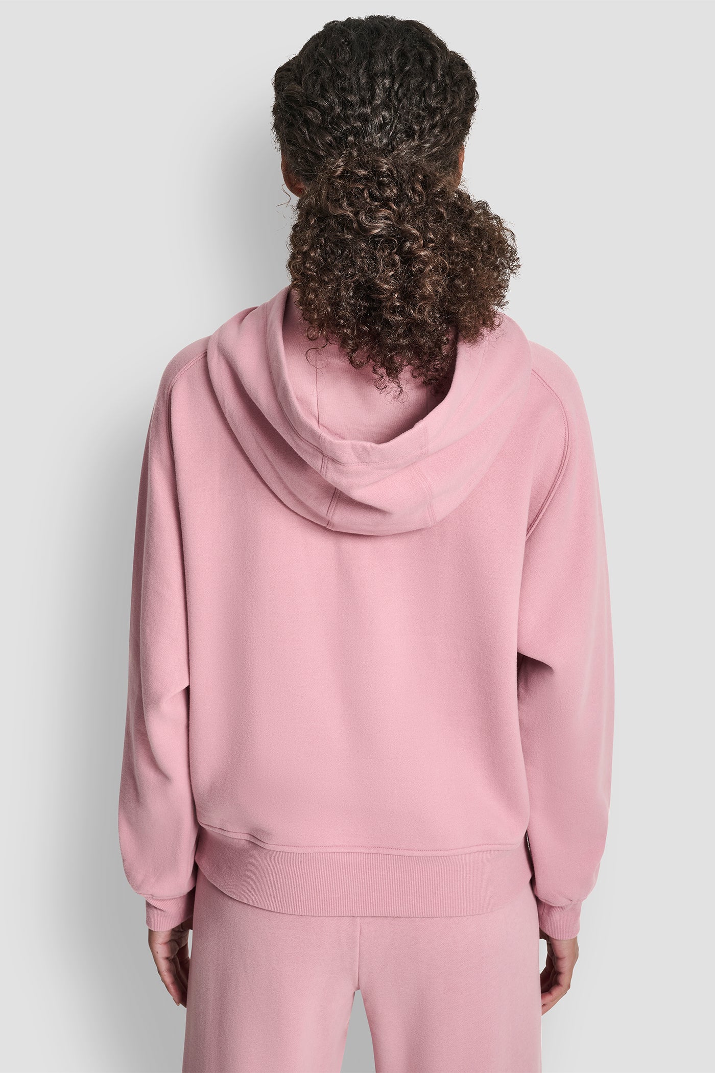 DUSTY MAUVE OVERSIZED FLOCKED LOGO PULLOVER HOODIE, BACK VIEW | DKNY Sport