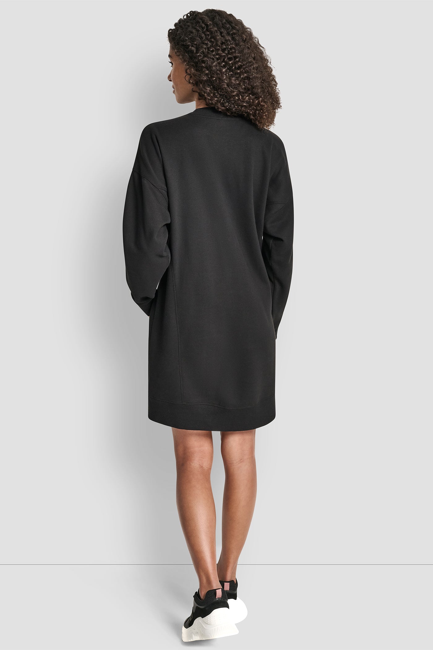 Black FLOCKED LOGO SHIFT SNEAKER DRESS, VIEW 2 | Dresses & Jumpsuits