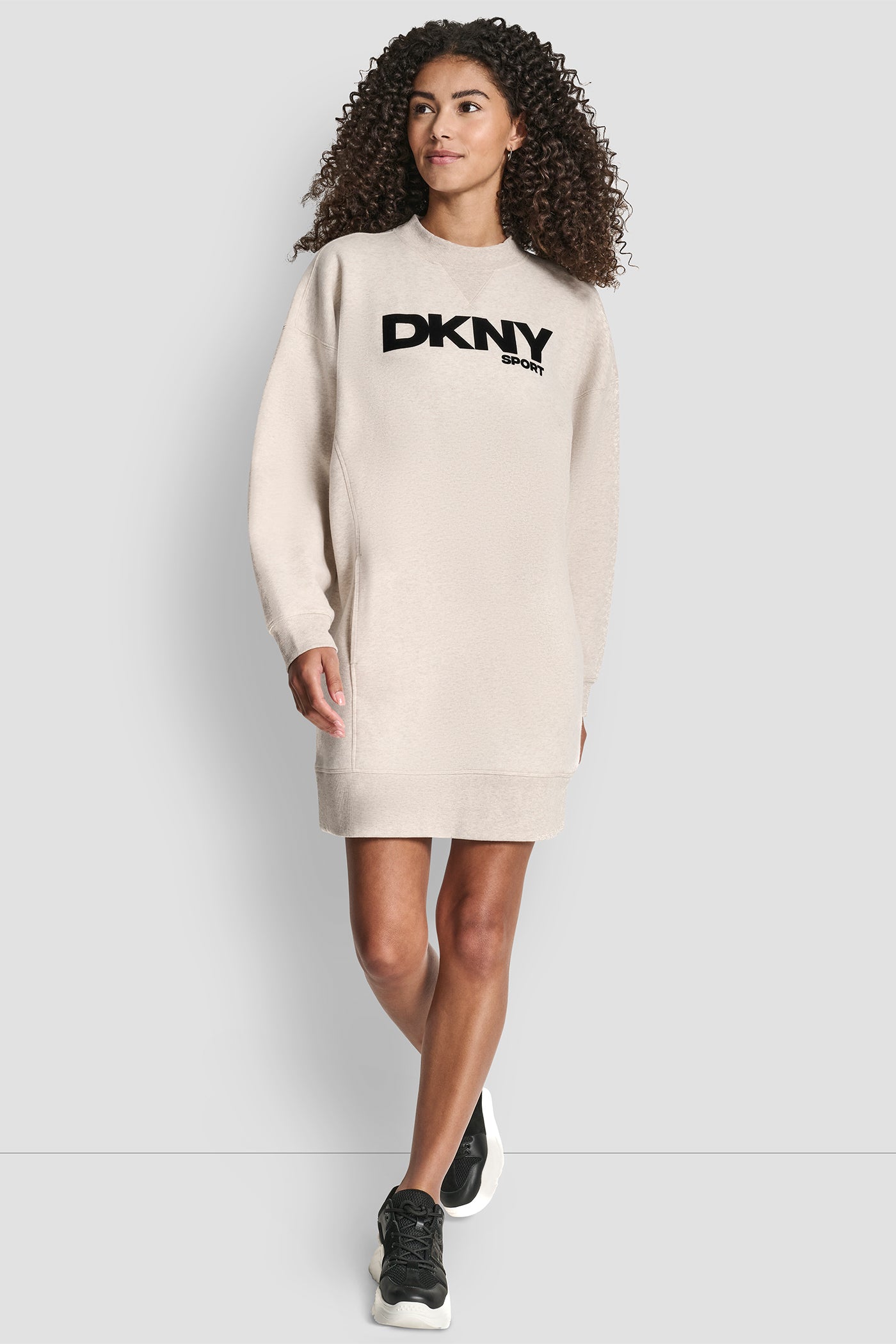 CORTADO HEATHER FLOCKED LOGO SHIFT SNEAKER DRESS, VIEW 1 | Dresses & Jumpsuits