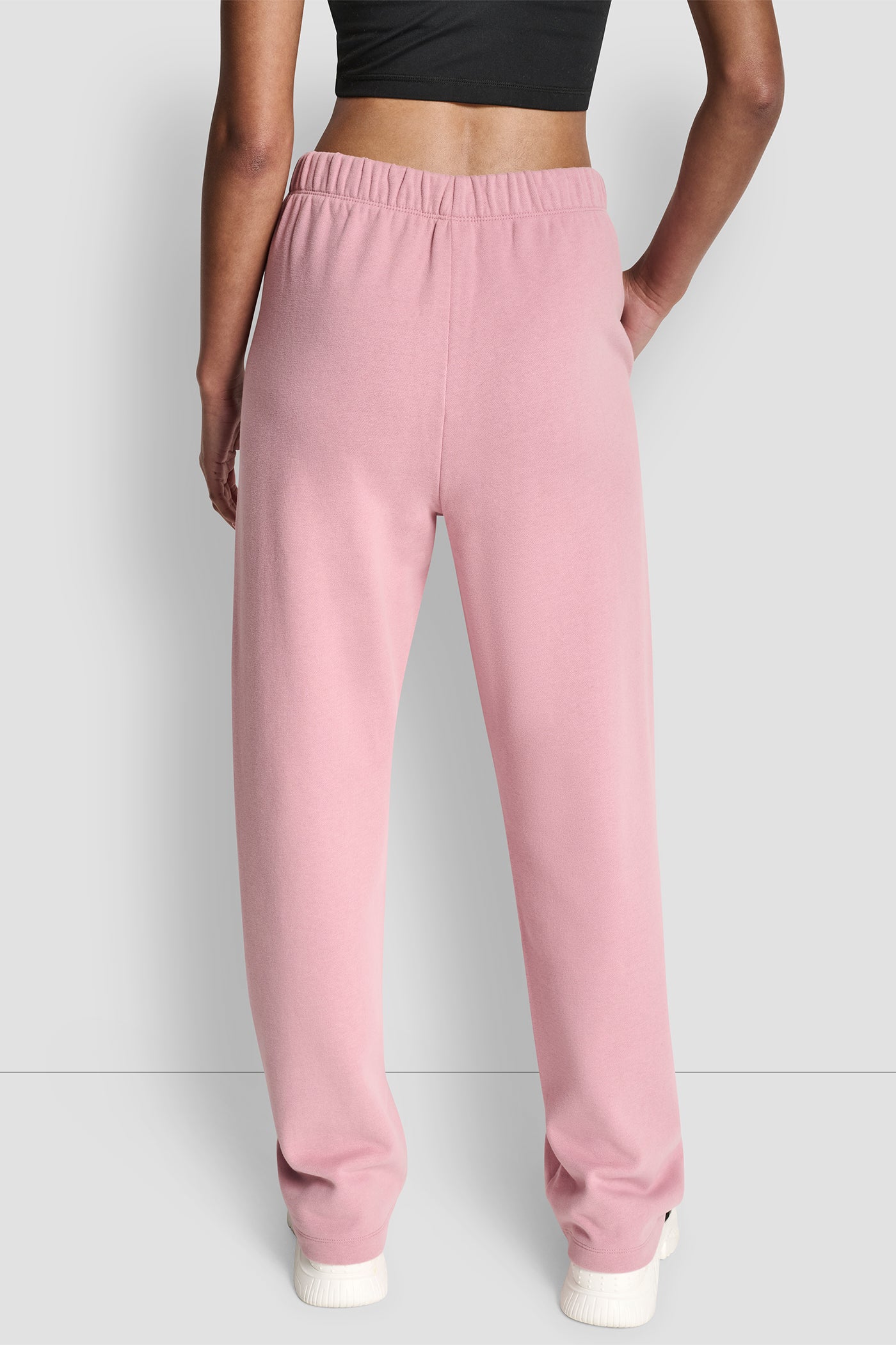 DUSTY MAUVE FLOCKED LOGO BOYFRIEND OPEN LEG PANT WITH POCKETS, BACK VIEW | DKNY Sport