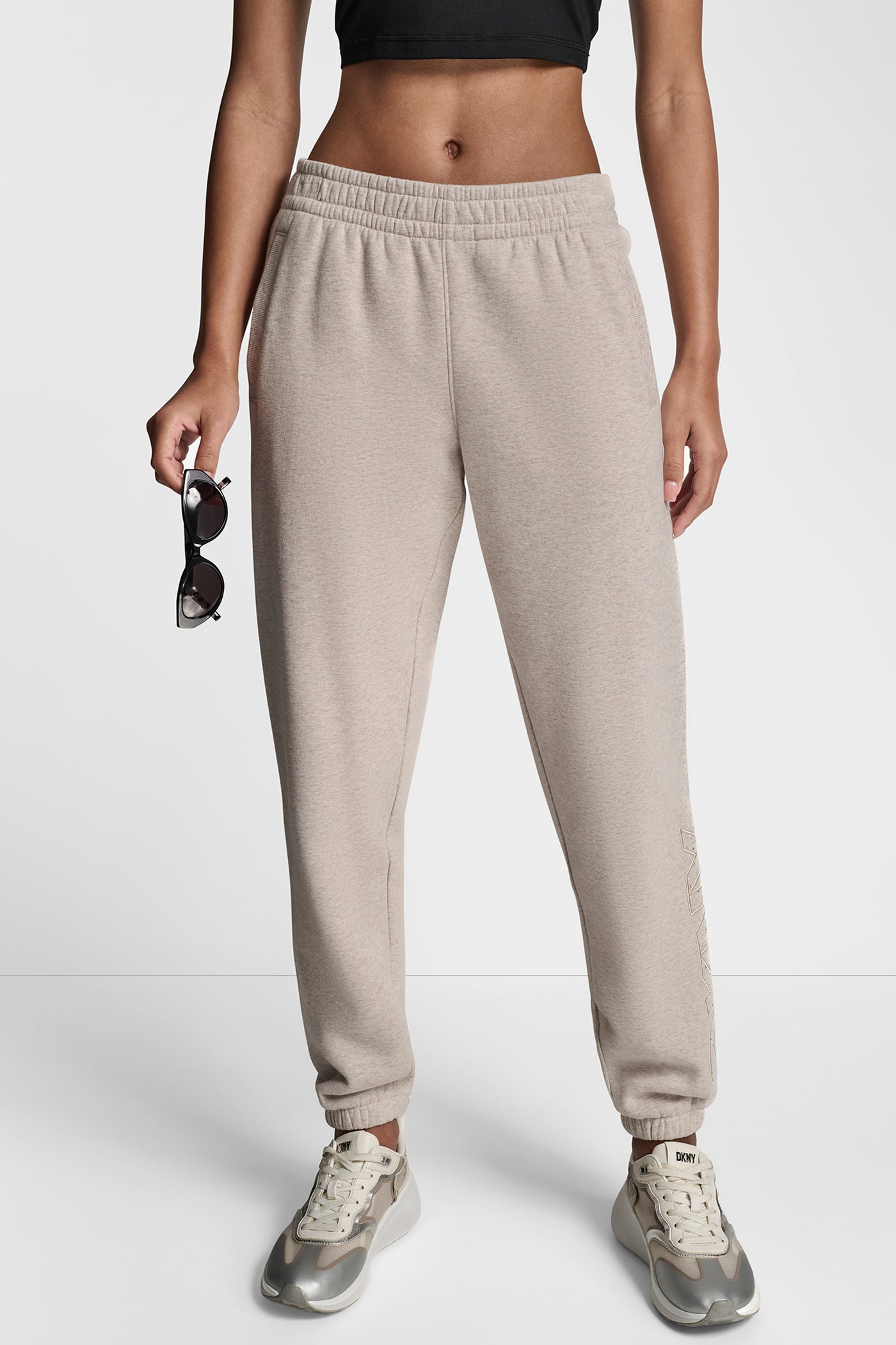 CORTADO HEATHER RAISED EMBROIDERY OUTLINE RHINESTONE LOGO JOGGER, VIEW 1 | New clothing