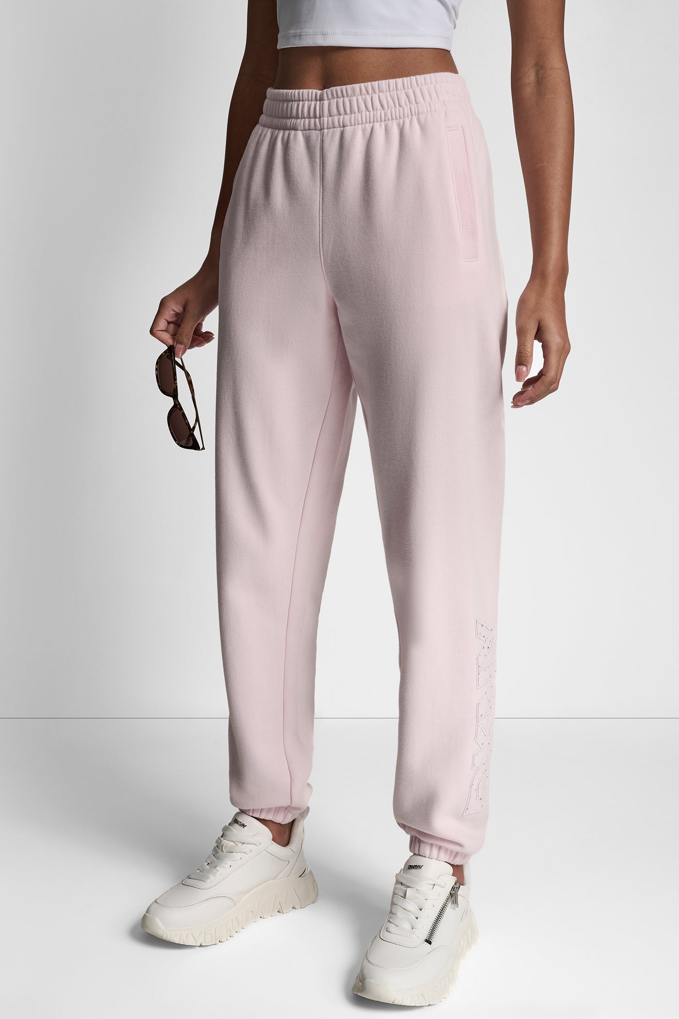 PINK MOON RHINESTONE OUTLINE LOGO JOGGER, FRONT VIEW | New clothing