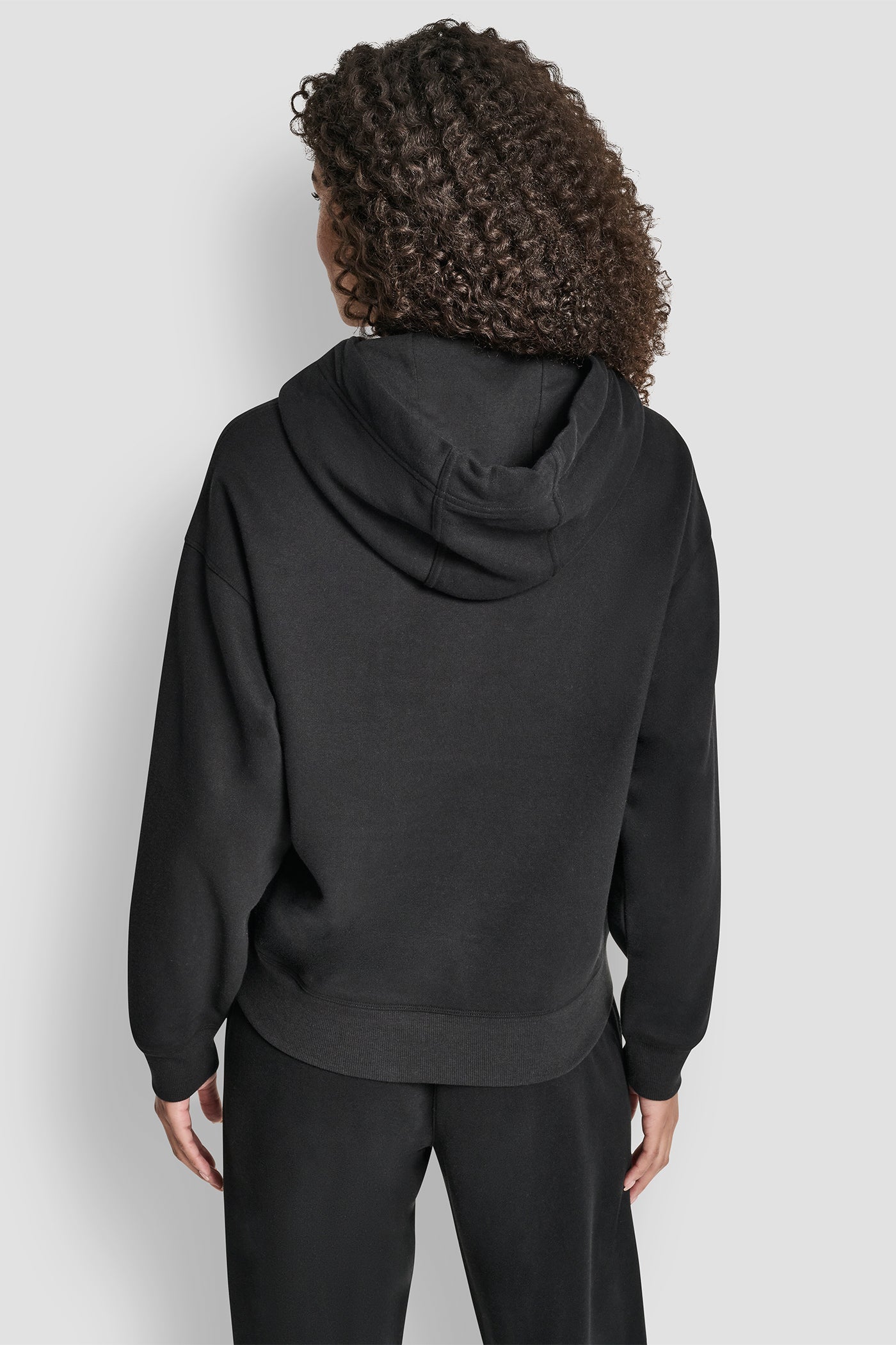 Black RELAXED RHINESTONE SLEEVE LOGO HOODIE, BACK VIEW | DKNY Sport