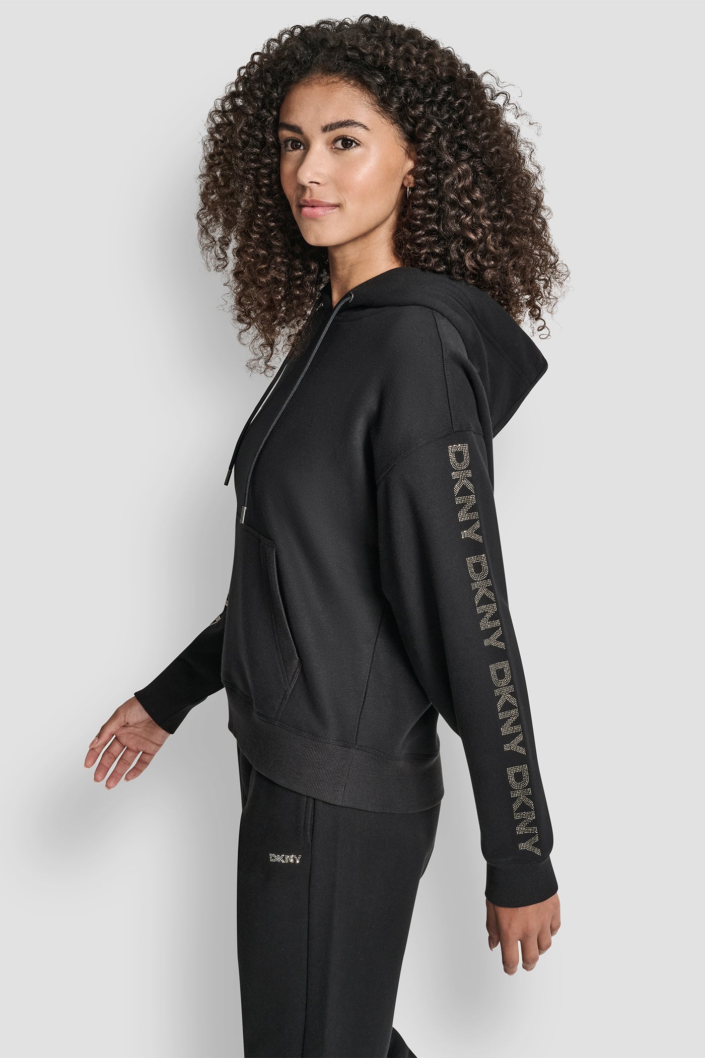 RELAXED RHINESTONE SLEEVE LOGO HOODIE VIEW 4 | All Products