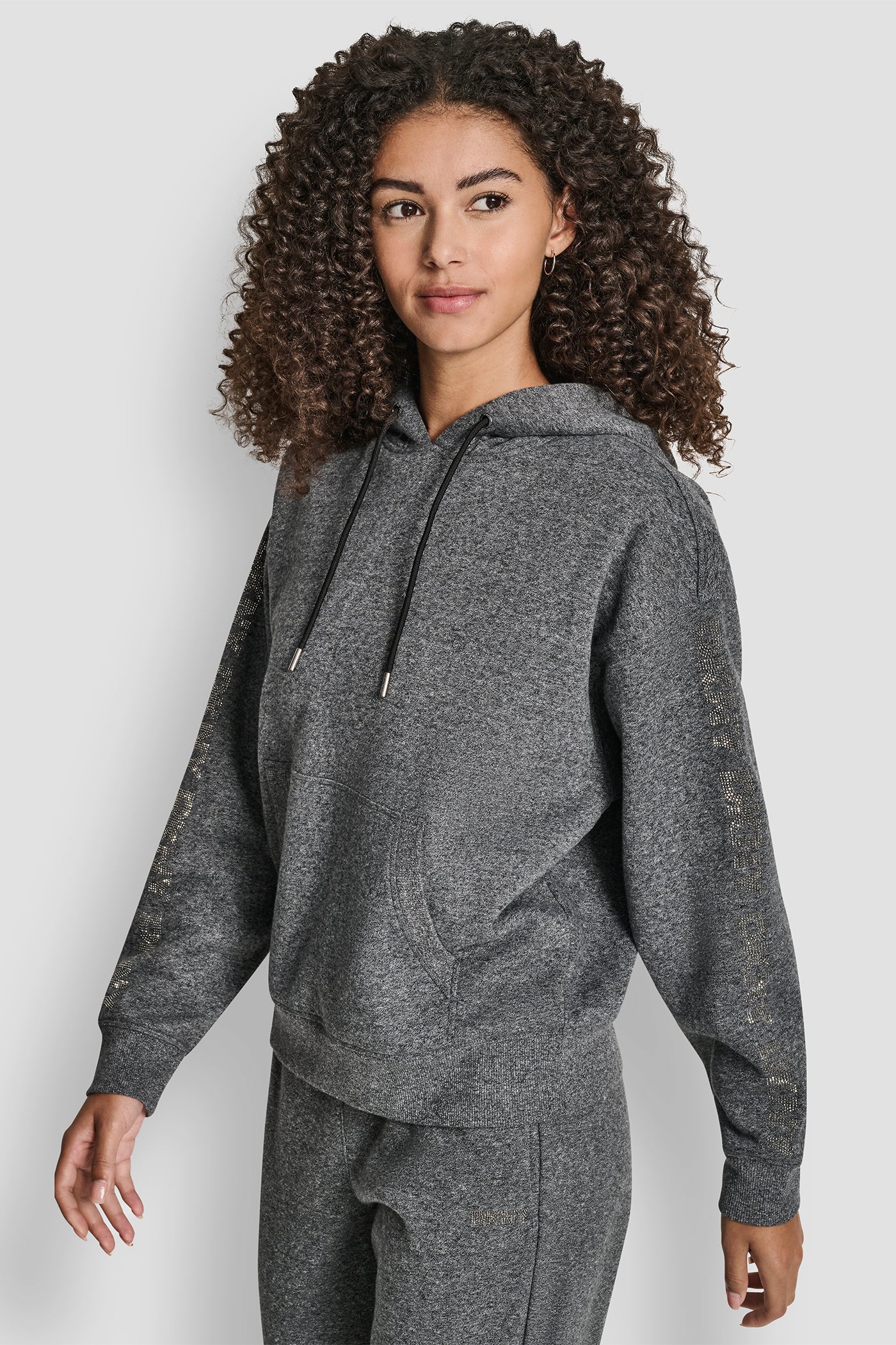 RELAXED RHINESTONE SLEEVE LOGO HOODIE WITH KANGAROO POCKET VIEW 3 | Sport Essentials