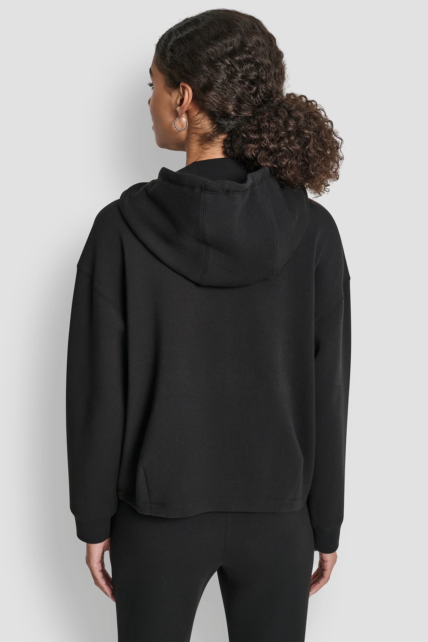 Black BROOKLYN SCUBA HOODIE WITH BUNGEE DETAIL AND POCKETS, BACK VIEW | All Products