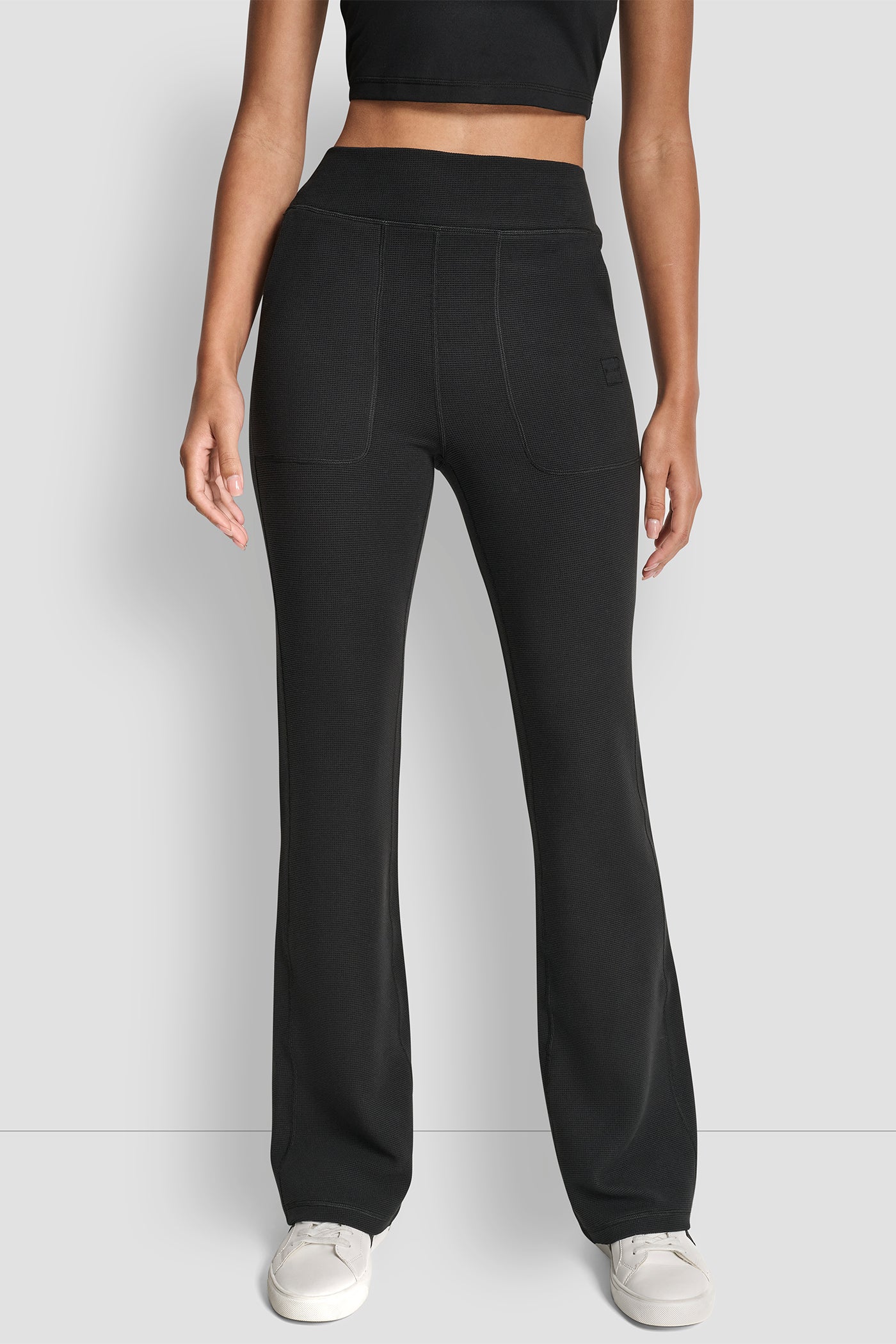 Black TRANSCEND THERMAL HIGH WAIST FLARE PANT WITH POCKET, FRONT VIEW | New Arrivals