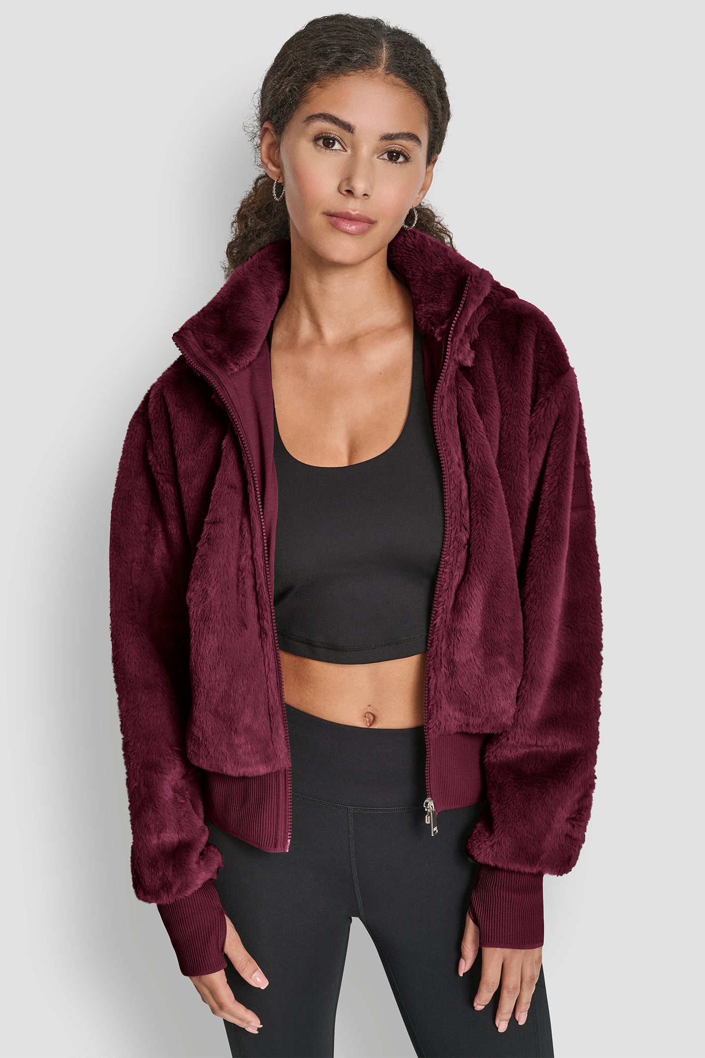 Red FAUX TEDDY FUR JACKET, FRONT VIEW | Jackets & Blazers