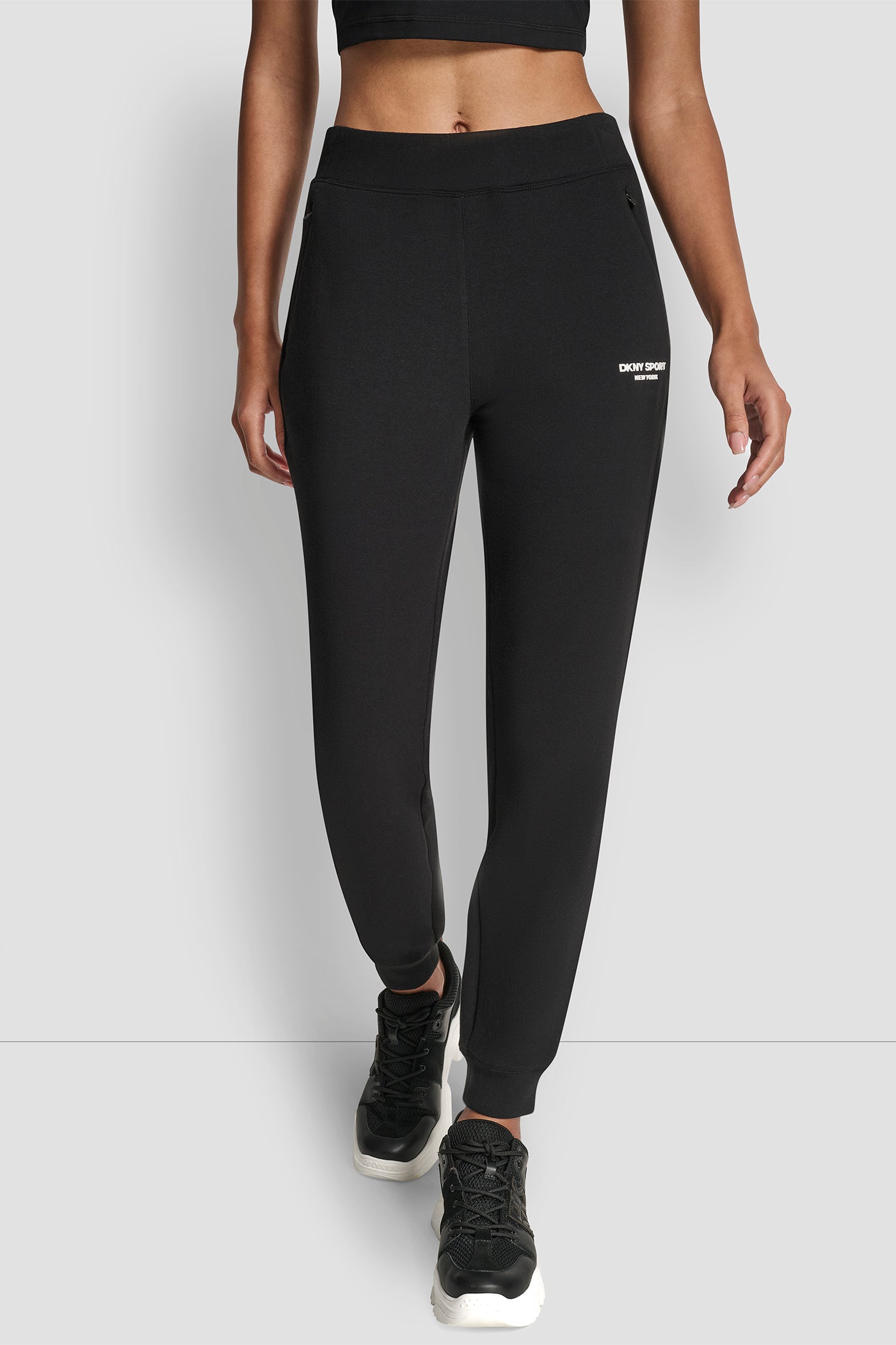 Black BROOKLYN SCUBA MID RISE JOGGER WITH POCKETS, FRONT VIEW | All Products