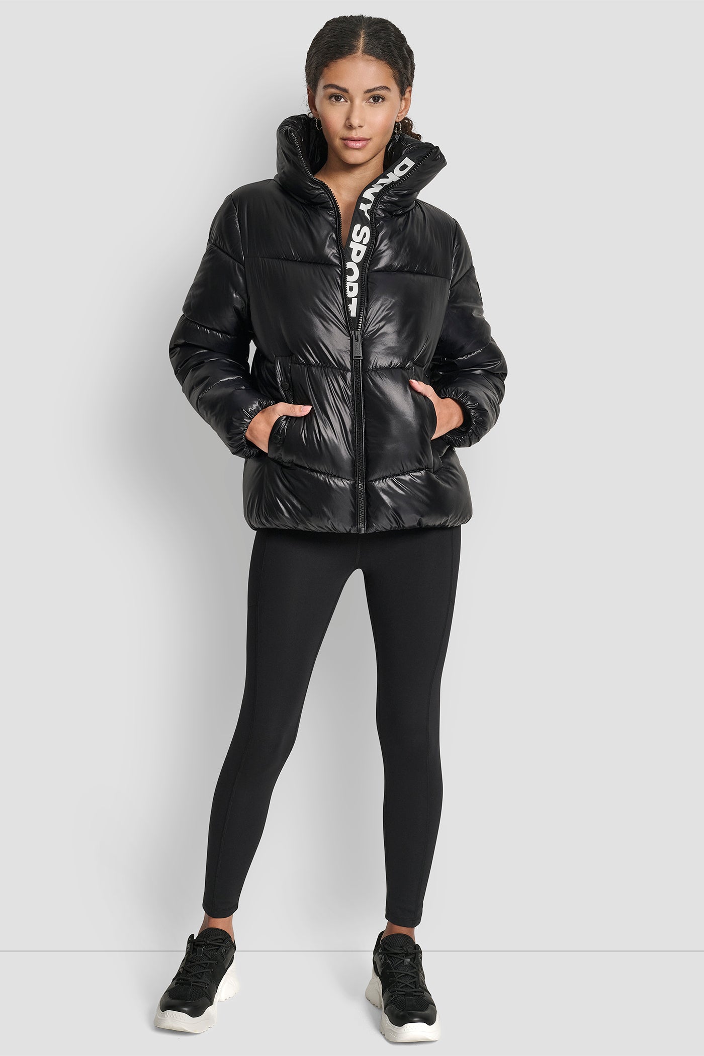 QUILTED PUFFER WITH OVERSIZED COLLAR AND INTERIOR PLACKET LOGO VIEW 5 | WOMENS COATS & JACKETS