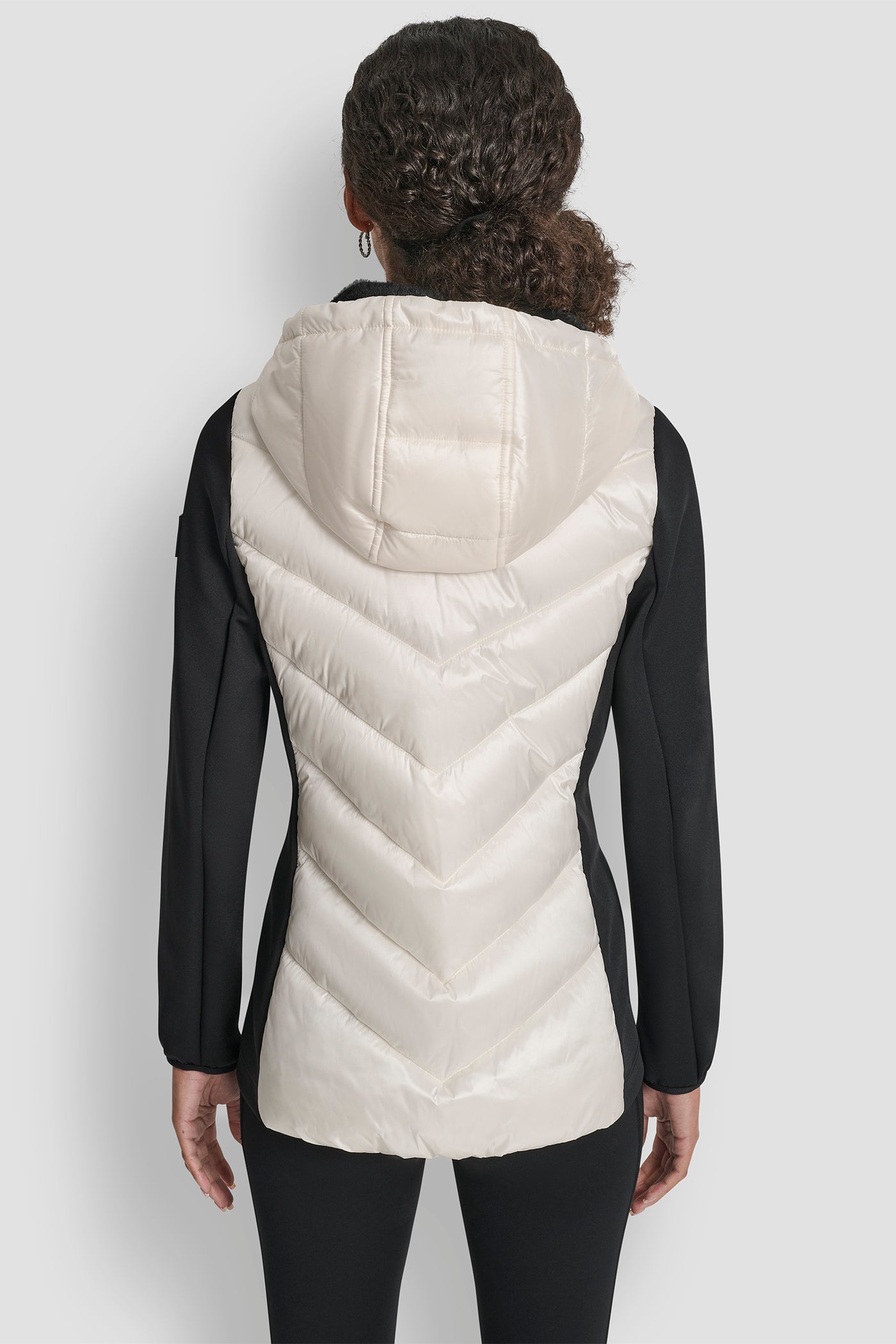 BLACK/IVORY CHEVRON QUILTED SCUBA MIX JACKET, BACK VIEW | New Arrivals
