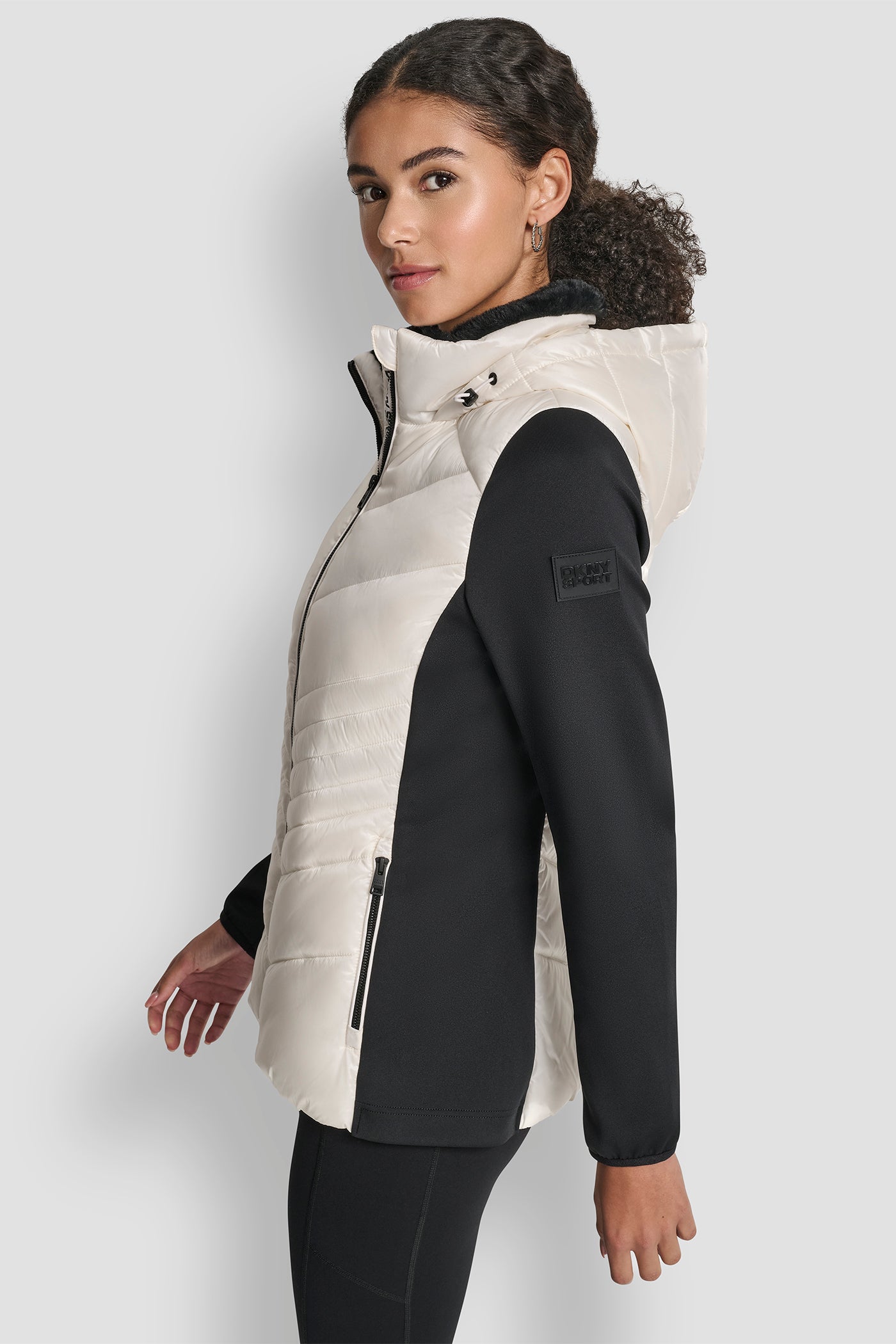 CHEVRON QUILTED SCUBA MIX JACKET VIEW 3 | WOMENS COATS & JACKETS