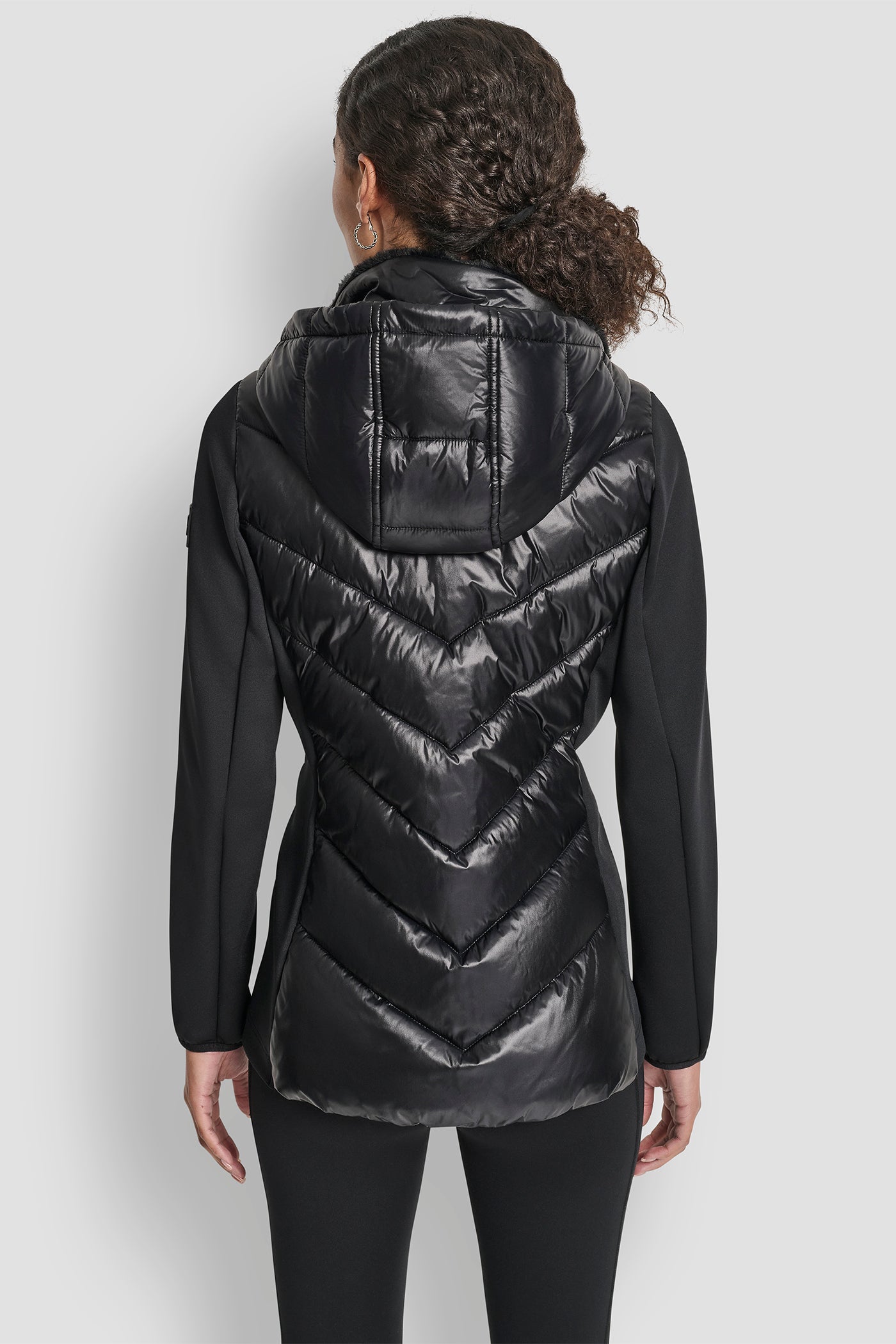BLACK/BLACK CHEVRON QUILTED SCUBA MIX JACKET, BACK VIEW | New Arrivals