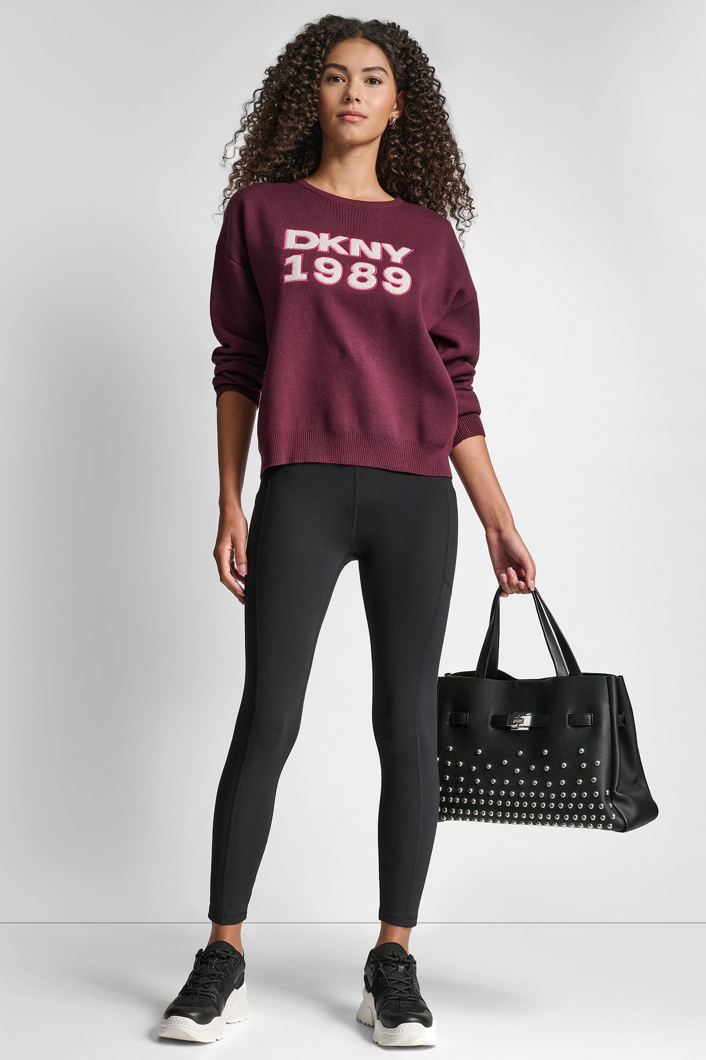 V-INSET CREW NECK SWEATER WITH TEXTURED LOGO VIEW 3 | DKNY Promo