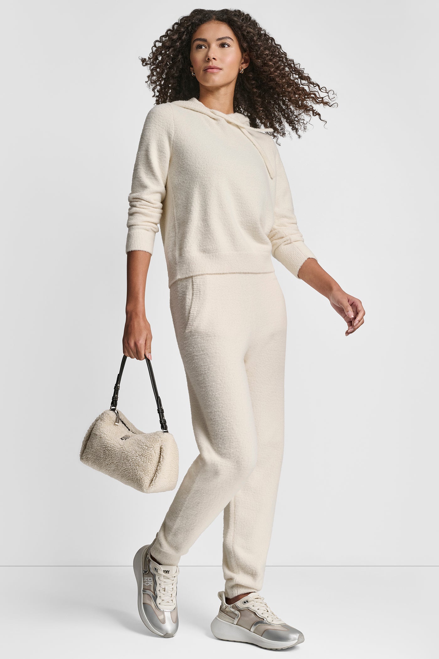FEATHER YARN HOODIE WITH DRAWCORD AND TONAL LOGO VIEW 6 | DKNY Sport