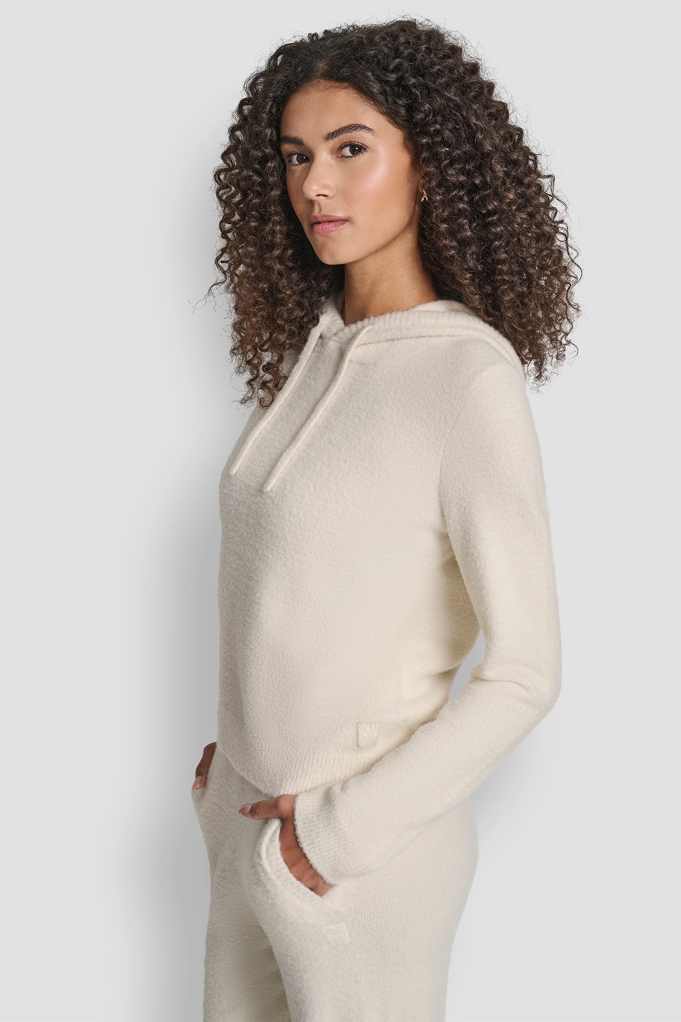 FEATHER YARN HOODIE WITH DRAWCORD AND TONAL LOGO VIEW 3 | DKNY Sport