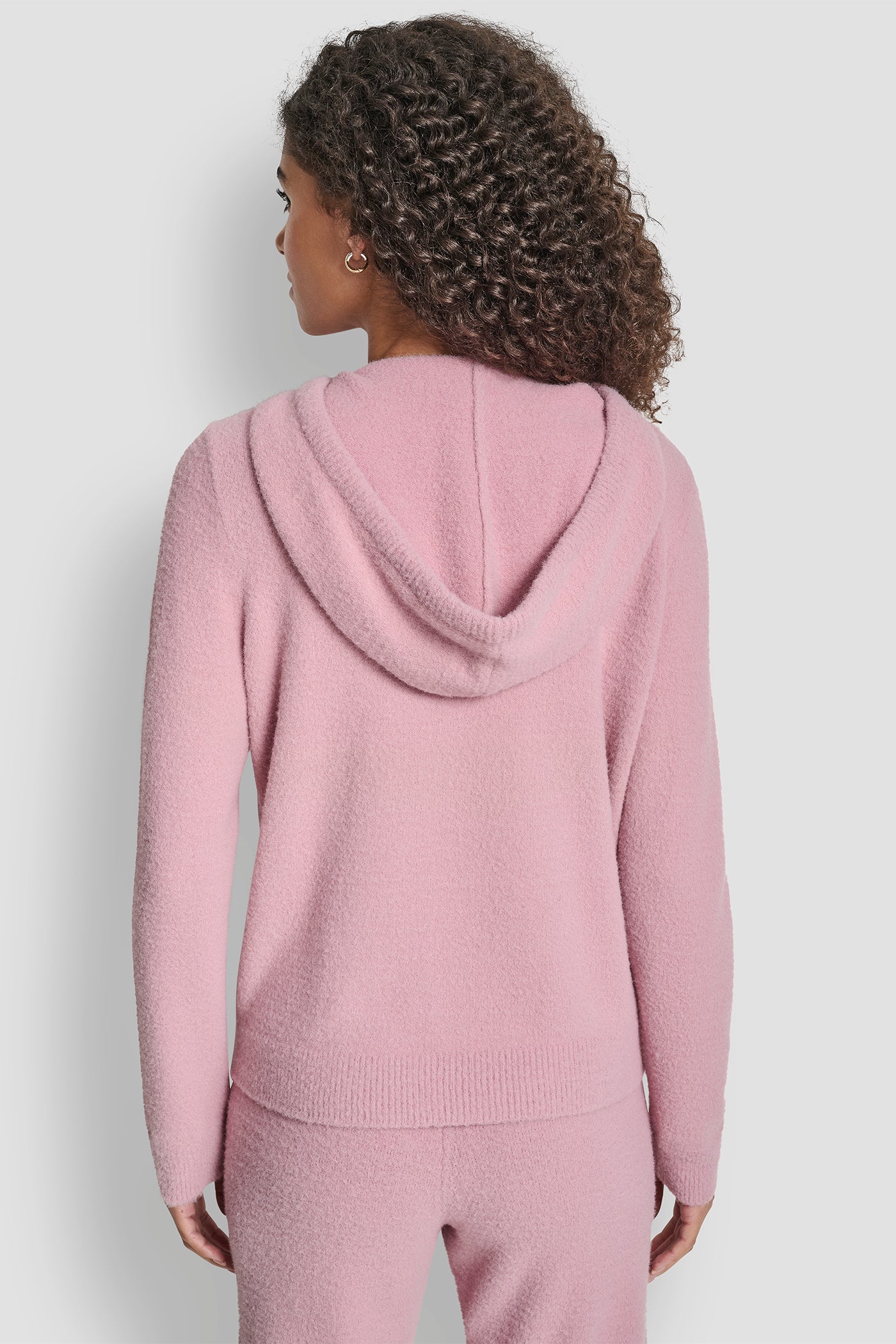 DUSTY MAUVE FEATHER YARN HOODIE WITH DRAWCORD AND TONAL LOGO, BACK VIEW | DKNY Sport
