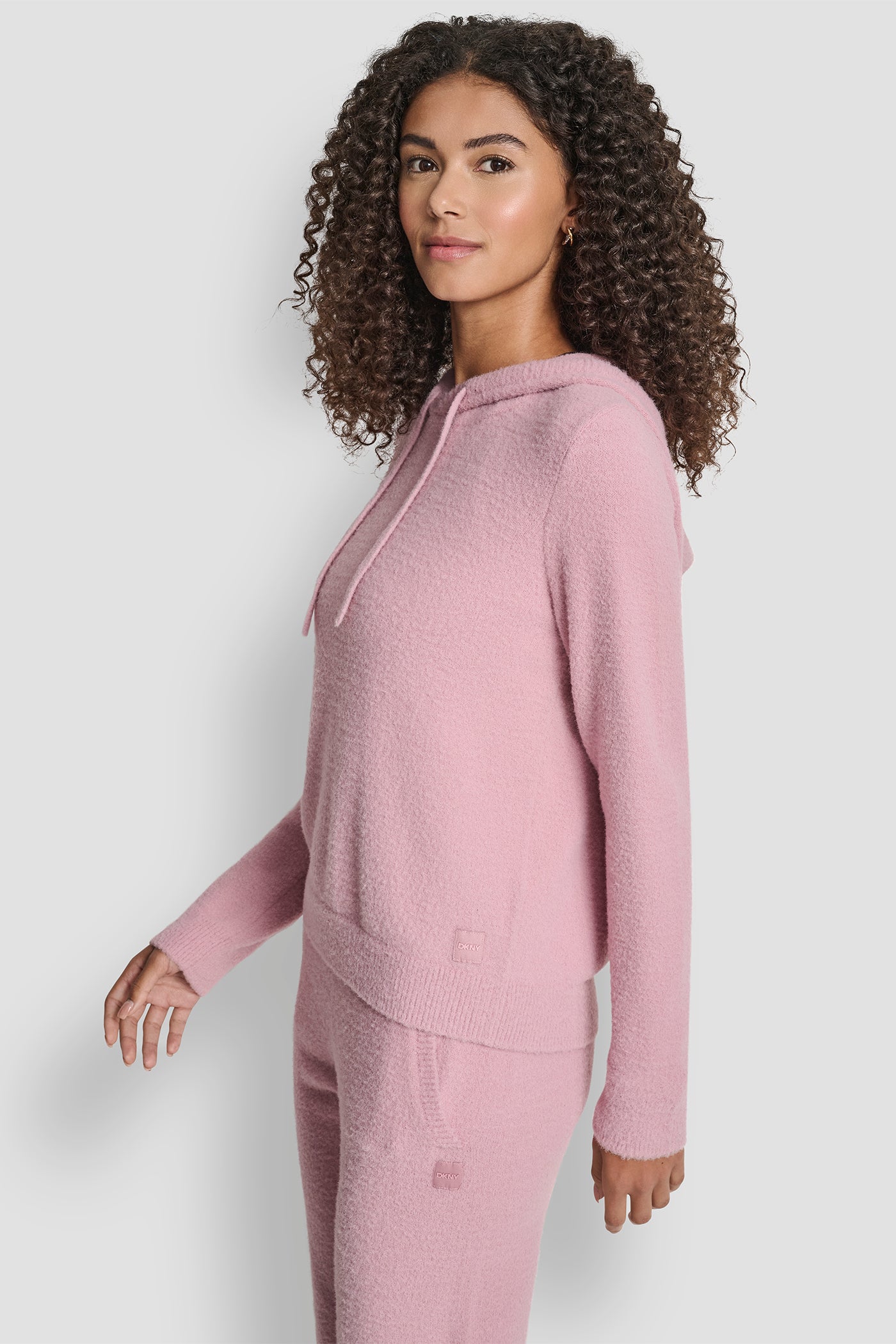 FEATHER YARN HOODIE WITH DRAWCORD AND TONAL LOGO VIEW 3 | DKNY Sport