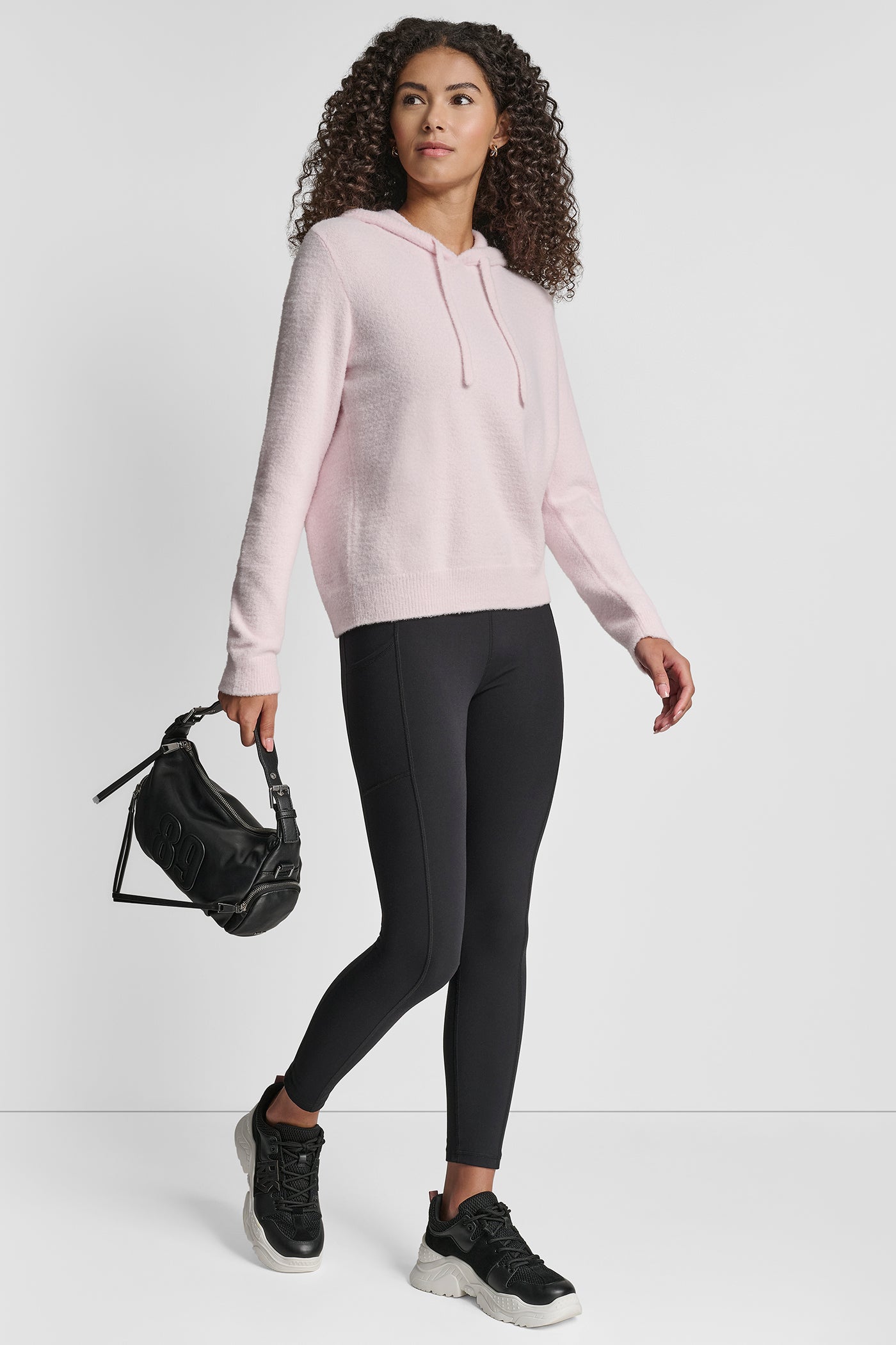 PINK MOON FEATHER YARN HOODIE WITH DRAWCORD AND TONAL LOGO, VIEW 2 | DKNY Promo