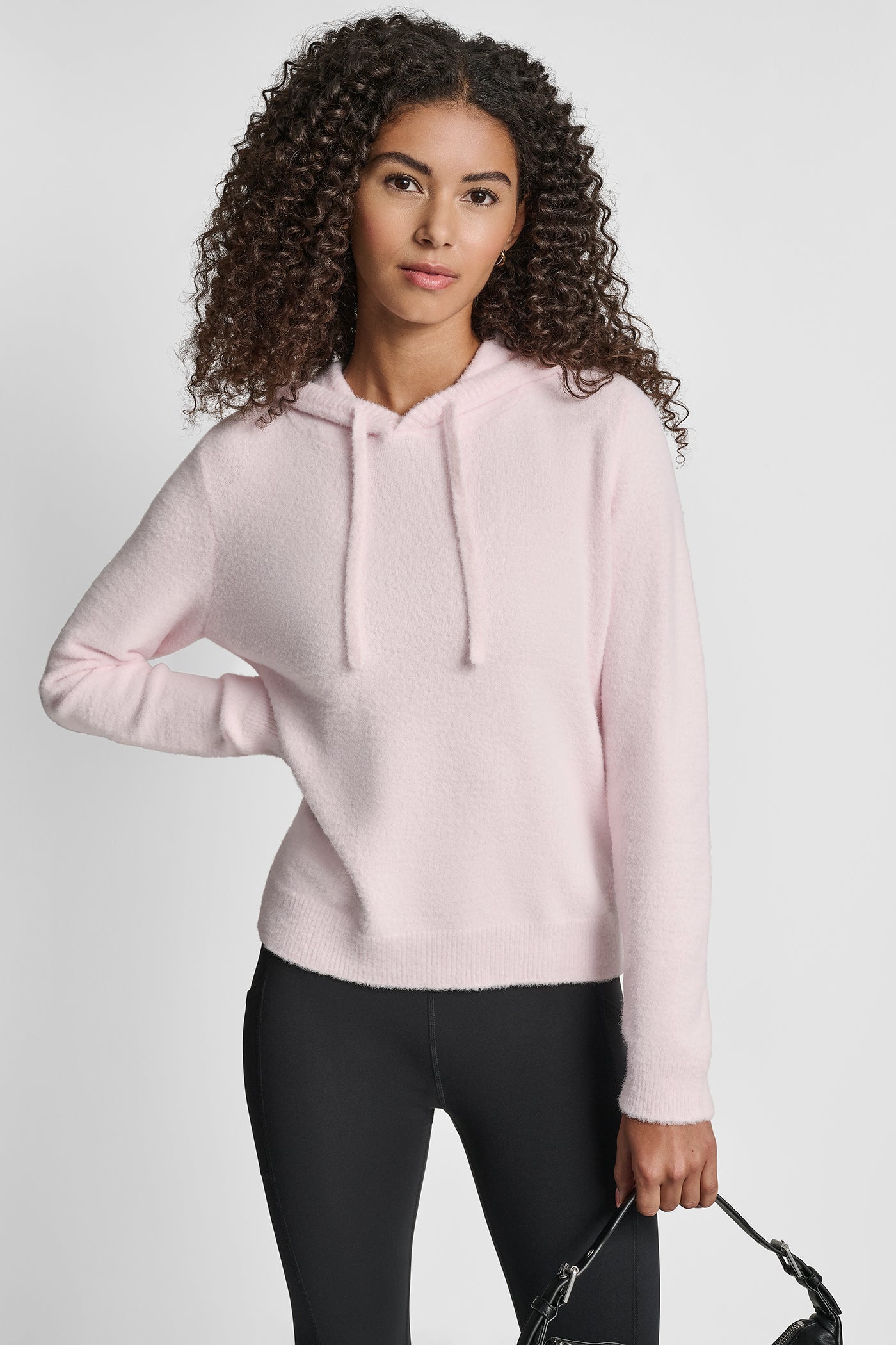 PINK MOON FEATHER YARN HOODIE WITH DRAWCORD AND TONAL LOGO, VIEW 1 | DKNY Promo