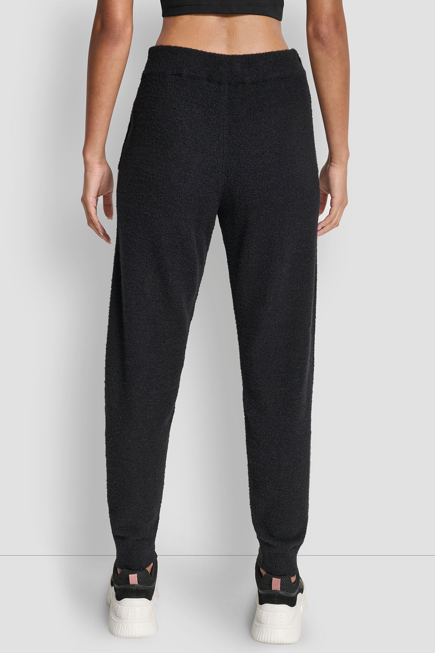 Black FEATHER YARN JOGGER WITH POCKETS AND TONAL LOGO, BACK VIEW | DKNY Sport