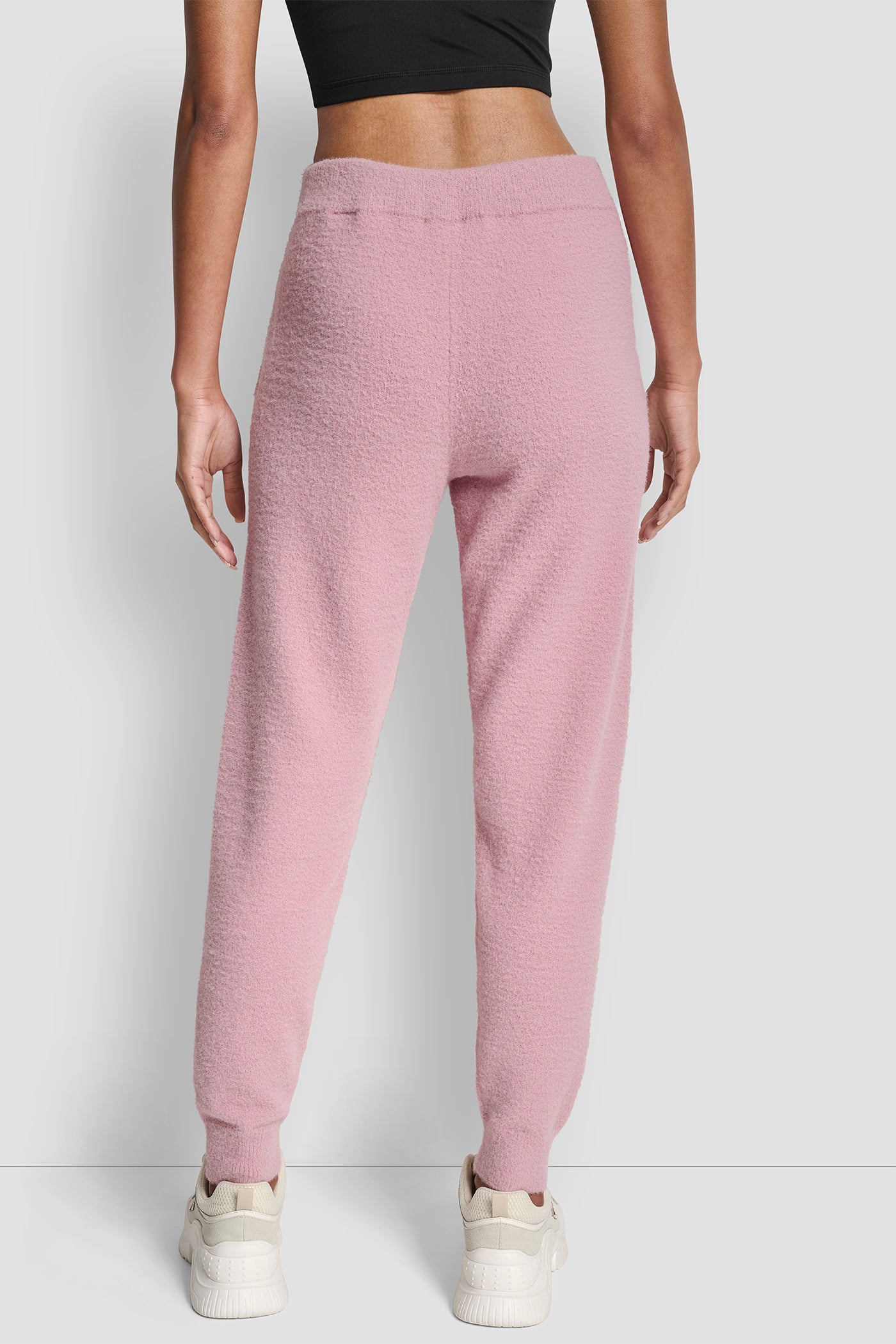 DUSTY MAUVE FEATHER YARN JOGGER WITH POCKETS AND TONAL LOGO, BACK VIEW | DKNY Promo