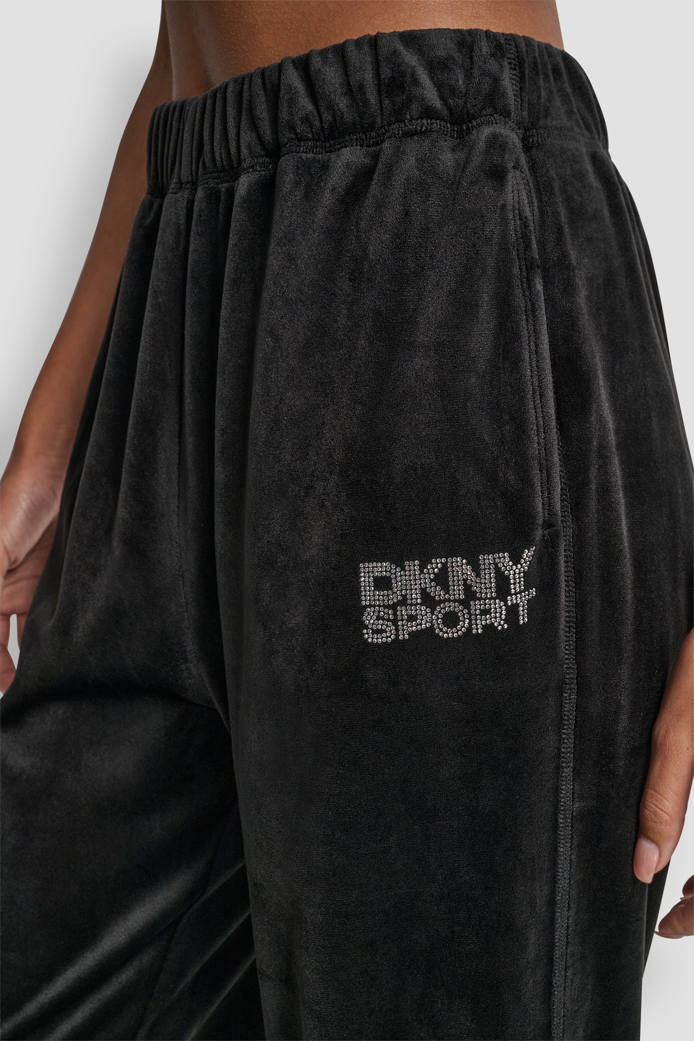 VELOUR RHINESTONE LOGO PANT VIEW 5 | DKNY Promo