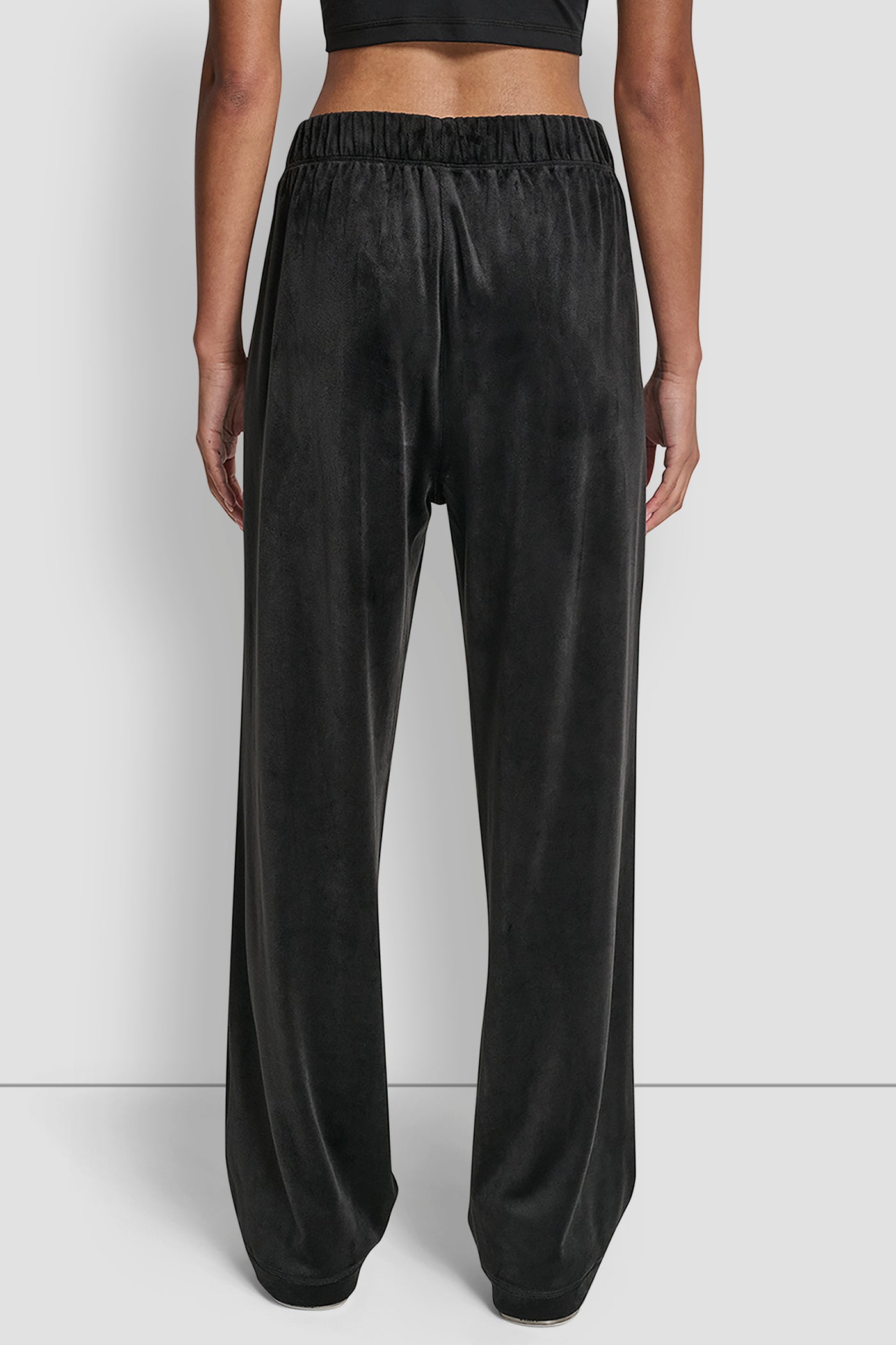 Black VELOUR RHINESTONE LOGO PANT, BACK VIEW | DKNY Promo