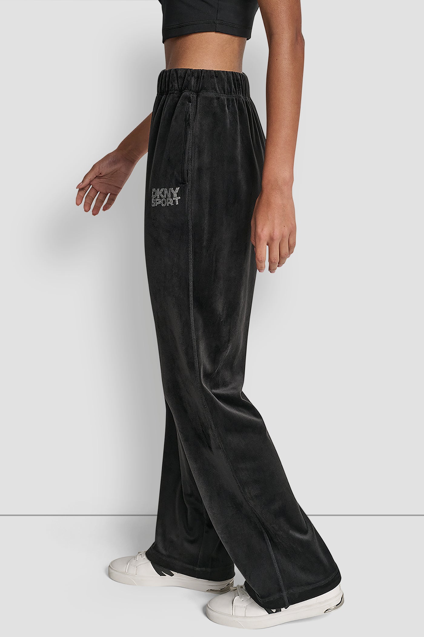 VELOUR RHINESTONE LOGO PANT VIEW 4 | DKNY Promo