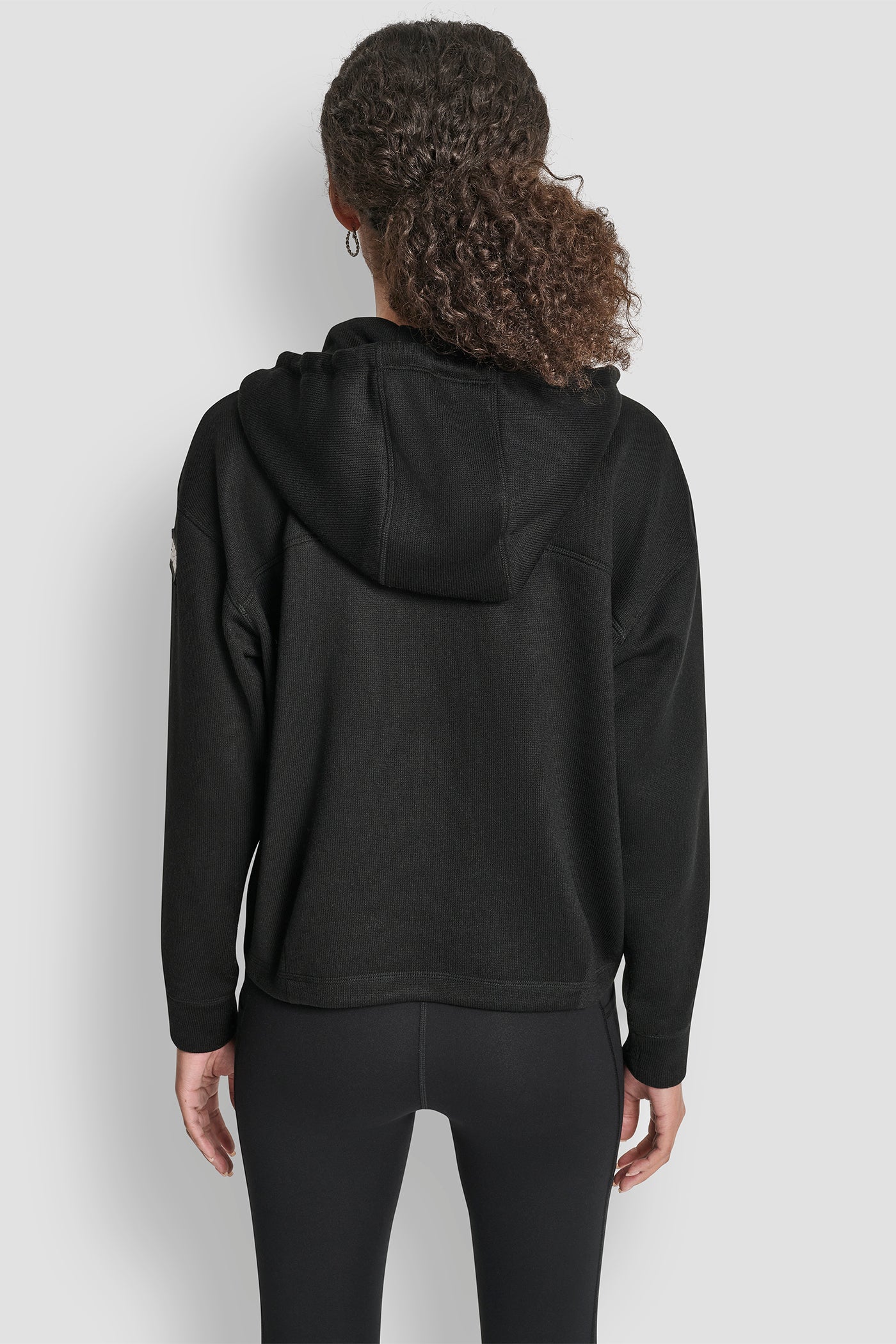 Black SWEATER FLEECE FULL ZIP HOODIE WITH BUNGEES, BACK VIEW | DKNY Sport
