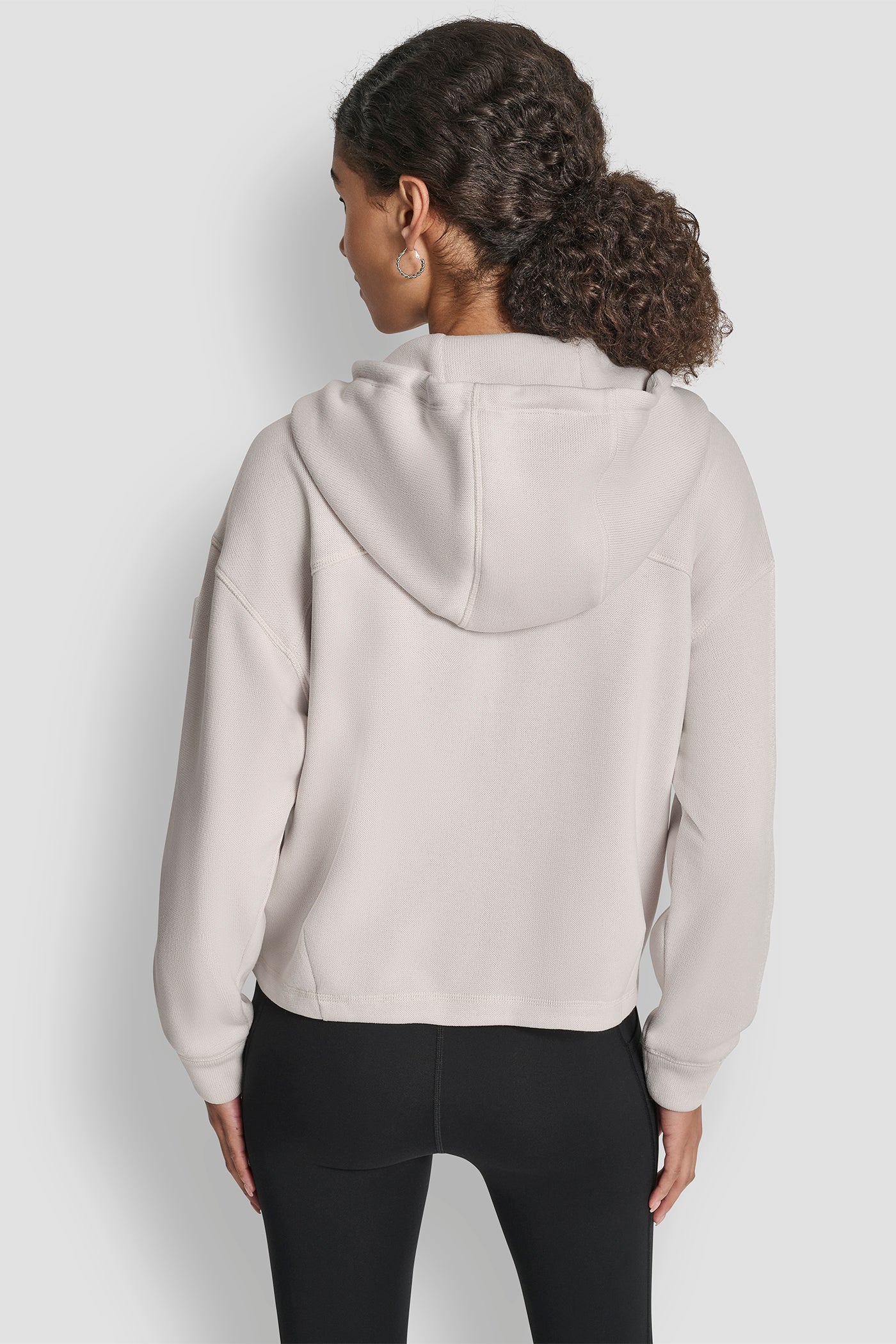 OAT SWEATER FLEECE FULL ZIP HOODIE WITH BUNGEES, VIEW 2 | DKNY Sport