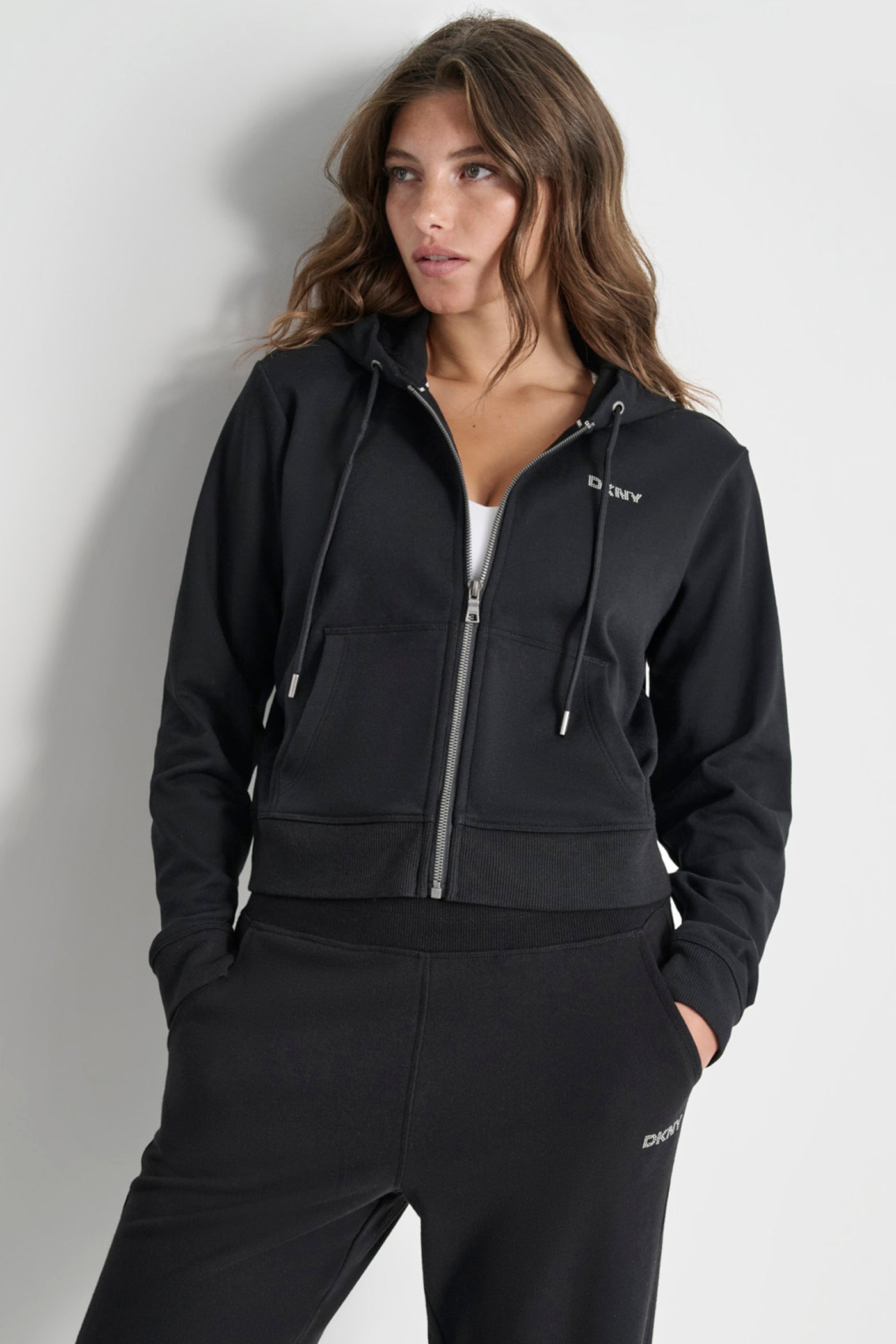 Black LOGO STUDDED HOODIE, FRONT VIEW | Sweatshirts & Joggers