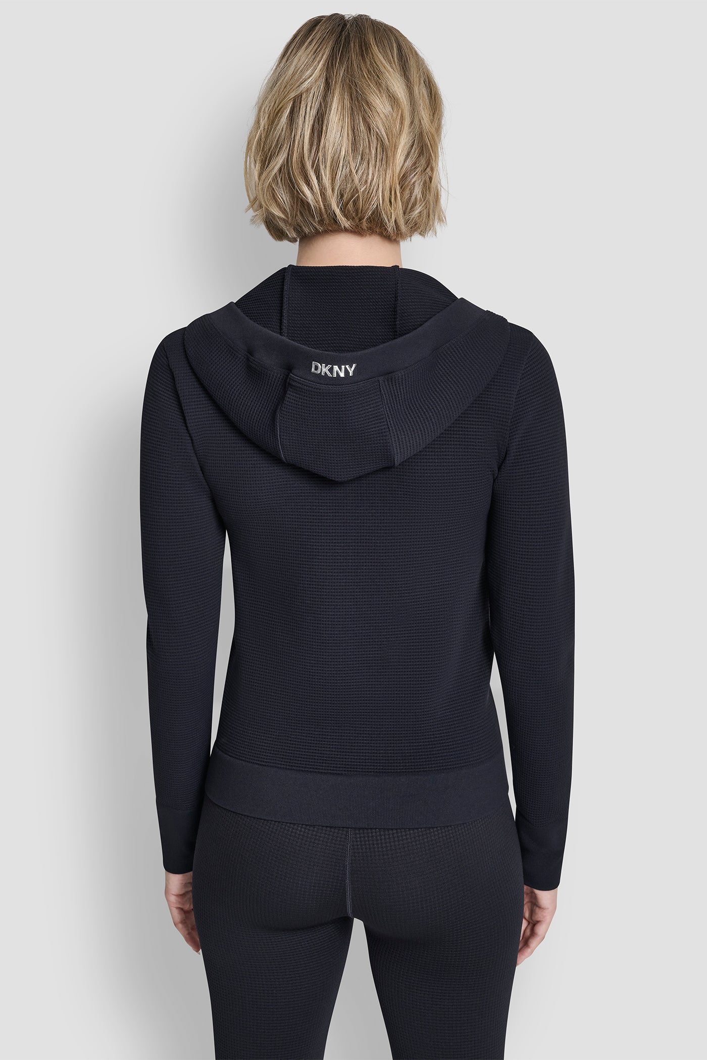 Black SEAMLESS GRID FULL ZIP HOODIE, VIEW 2 | New clothing