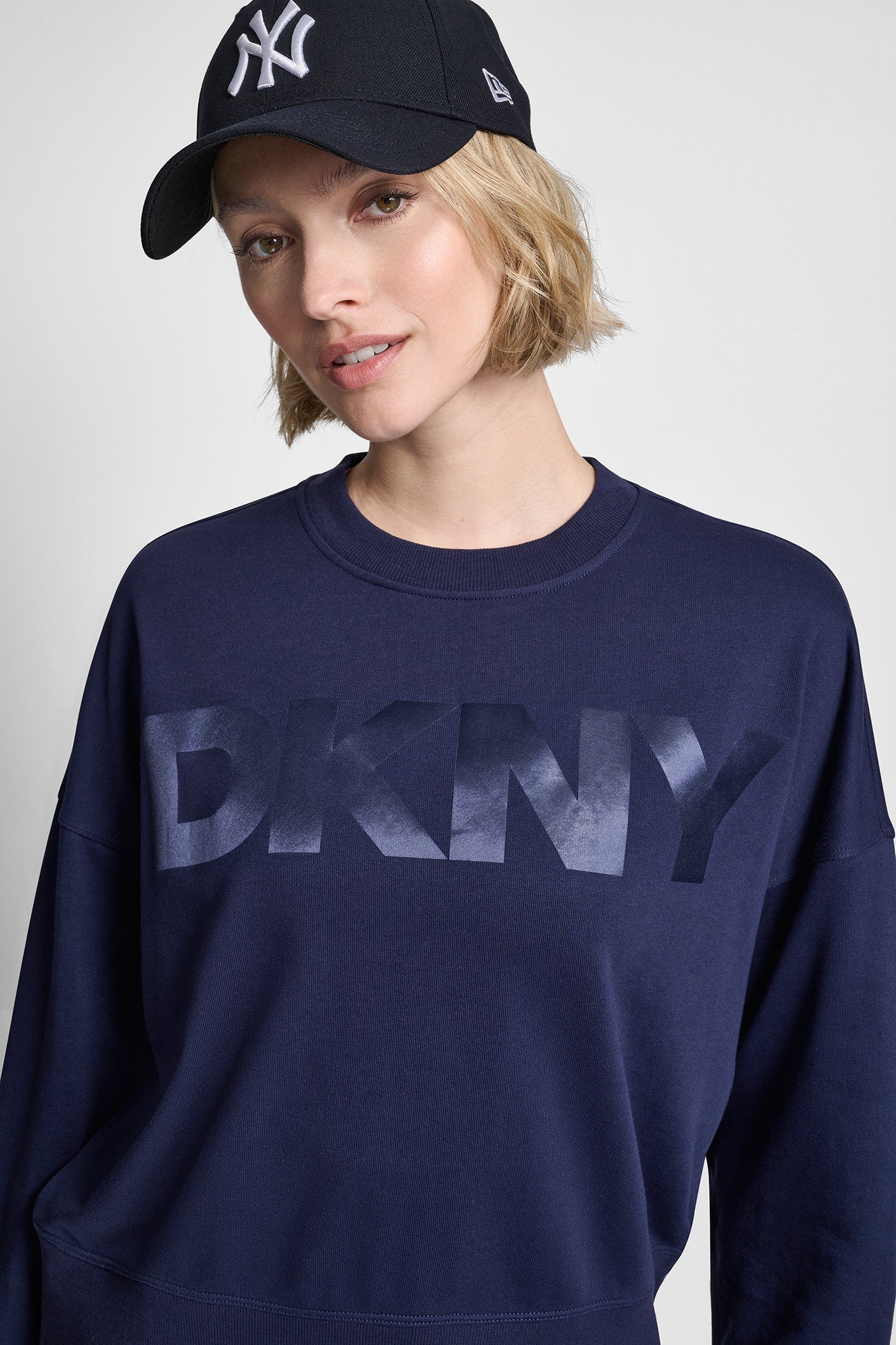 Blue OVERSIZED SATIN TERRY CREW NECK, VIEW 1 | Sport Essentials