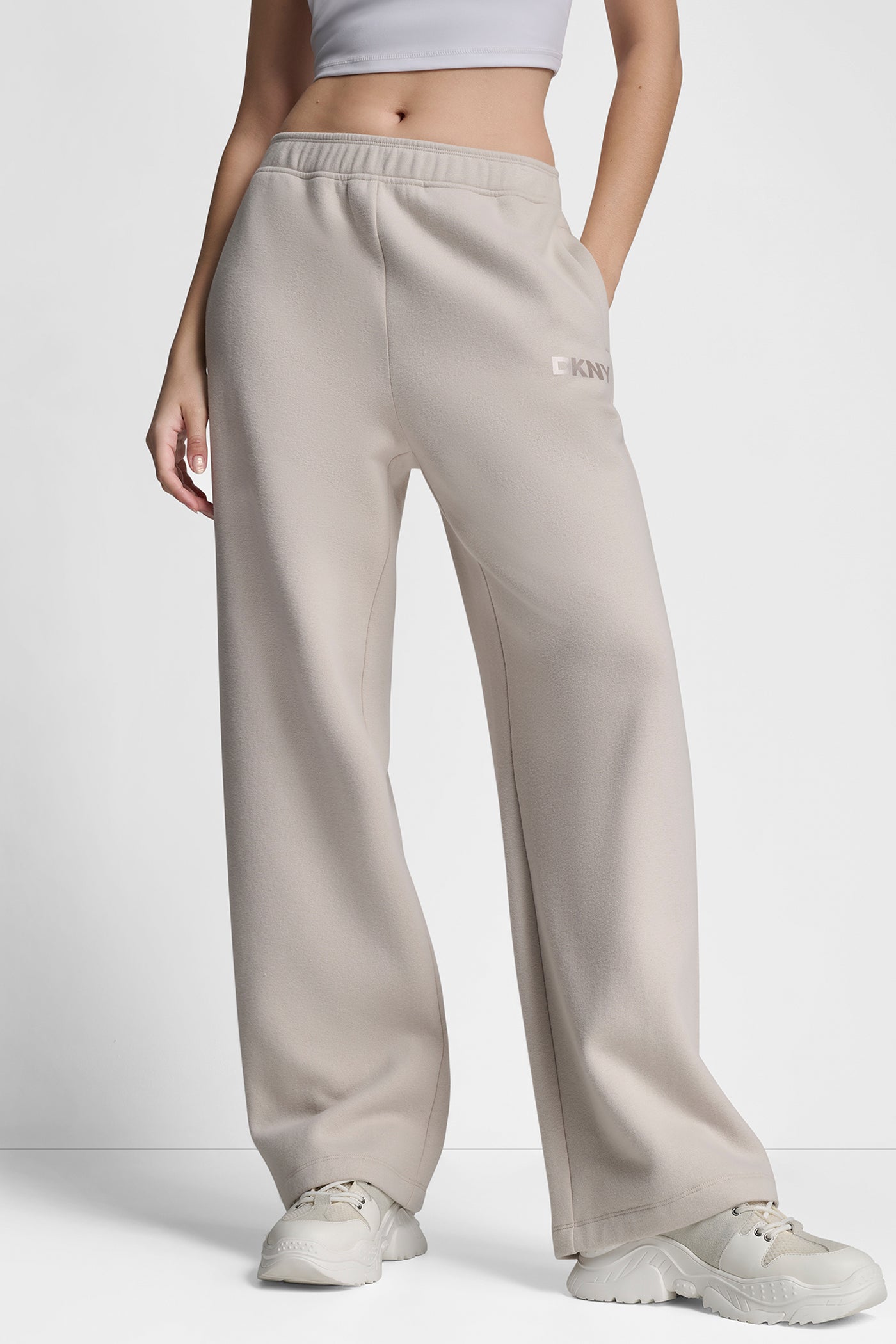 OAT SATIN LOGO TERRY BOYFRIEND PANT, VIEW 1 | Sport Essentials