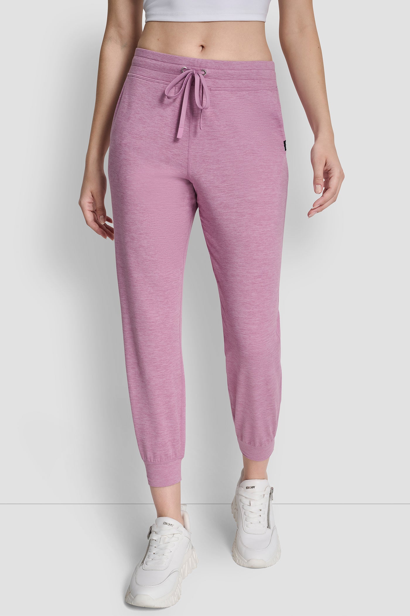 Pink SPACEDYE HIGH WAIST SLIM FIT JOGGER WITH POCKETS, FRONT VIEW | Gifts Under $50