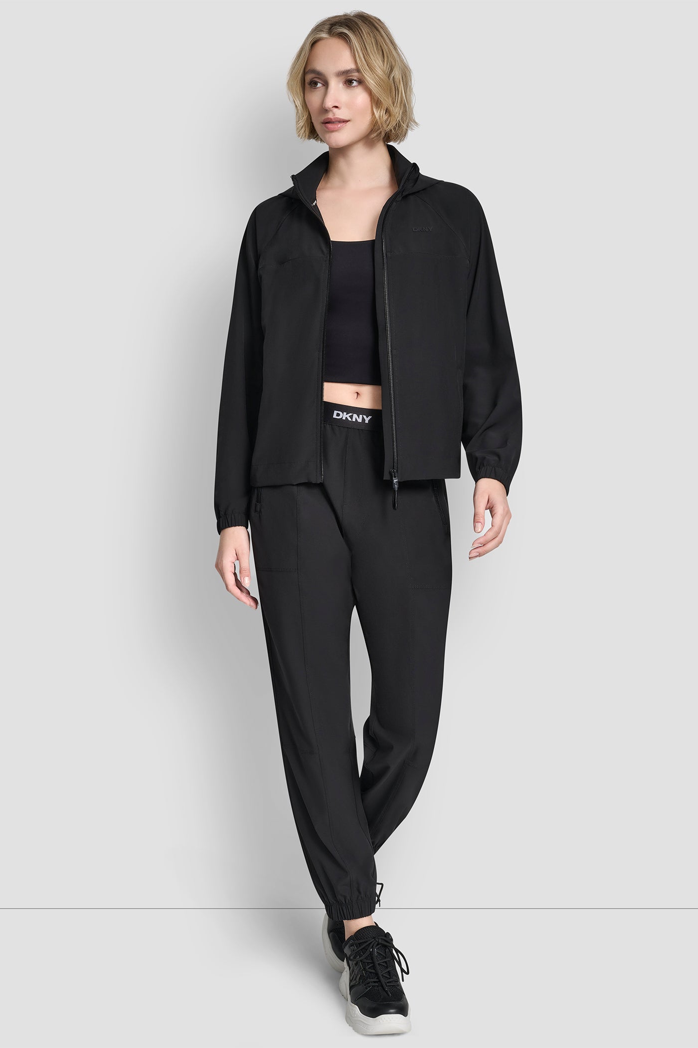 Black HOODED FULL ZIP JACKET WITH BACK FLANGE, VIEW 2 | Jackets & Blazers