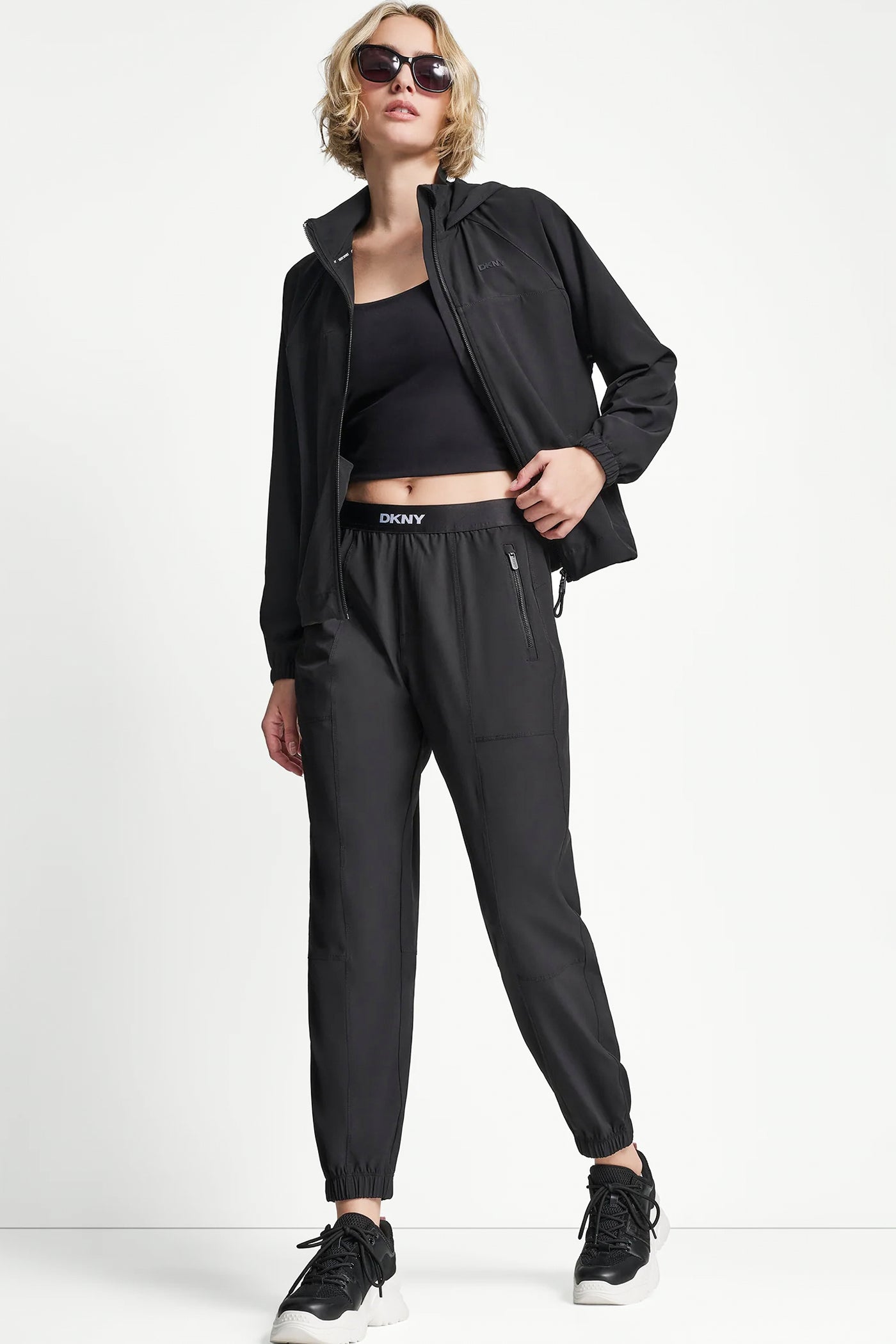 Black EXTRA HIGH-RISE LOGO-WAIST WIDE-LEG JOGGER, VIEW 1 | SALE CLOTHING