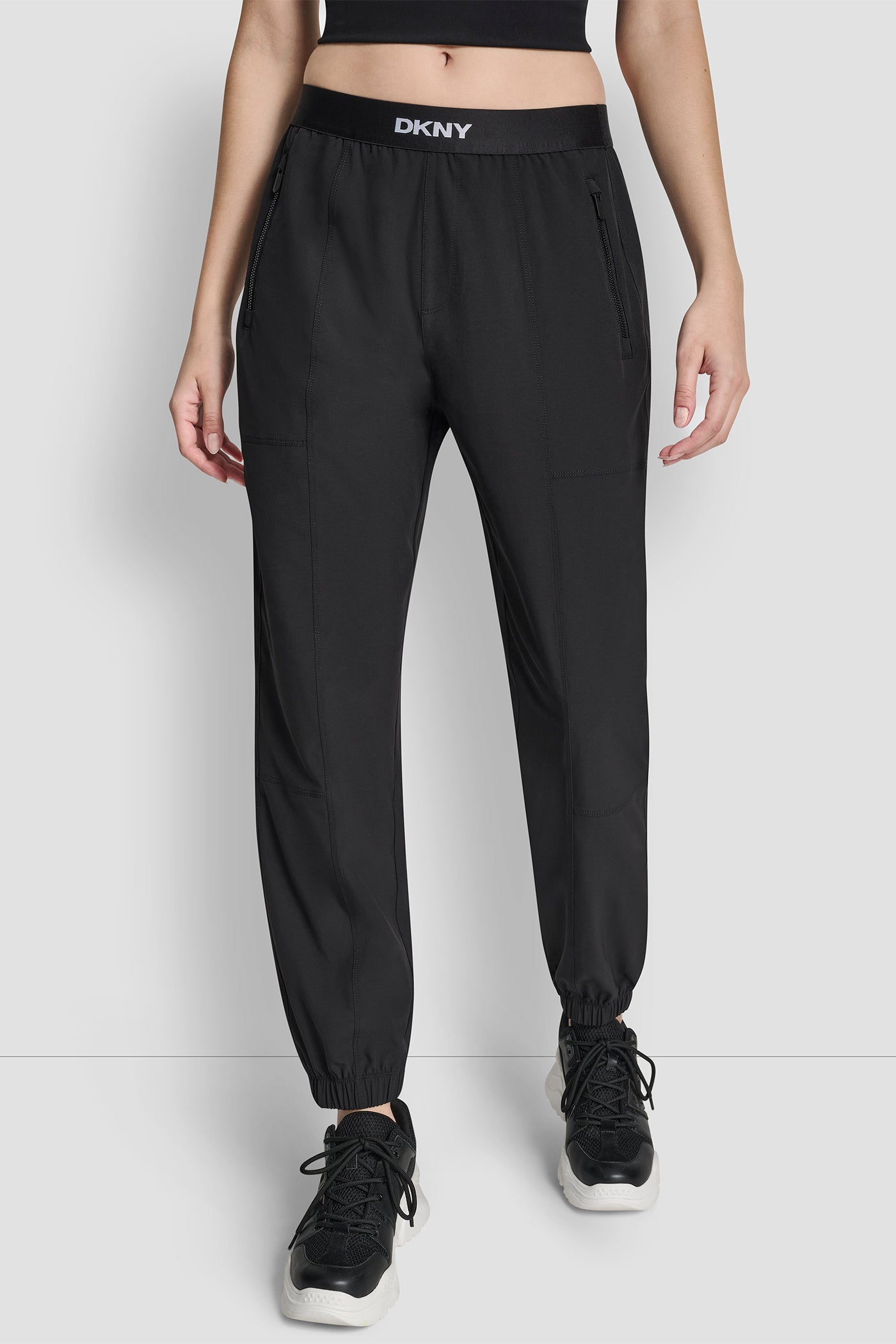 Black HIGH RISE COMMUTER JOGGER WITH LOGO, FRONT VIEW | Gifts Under $50