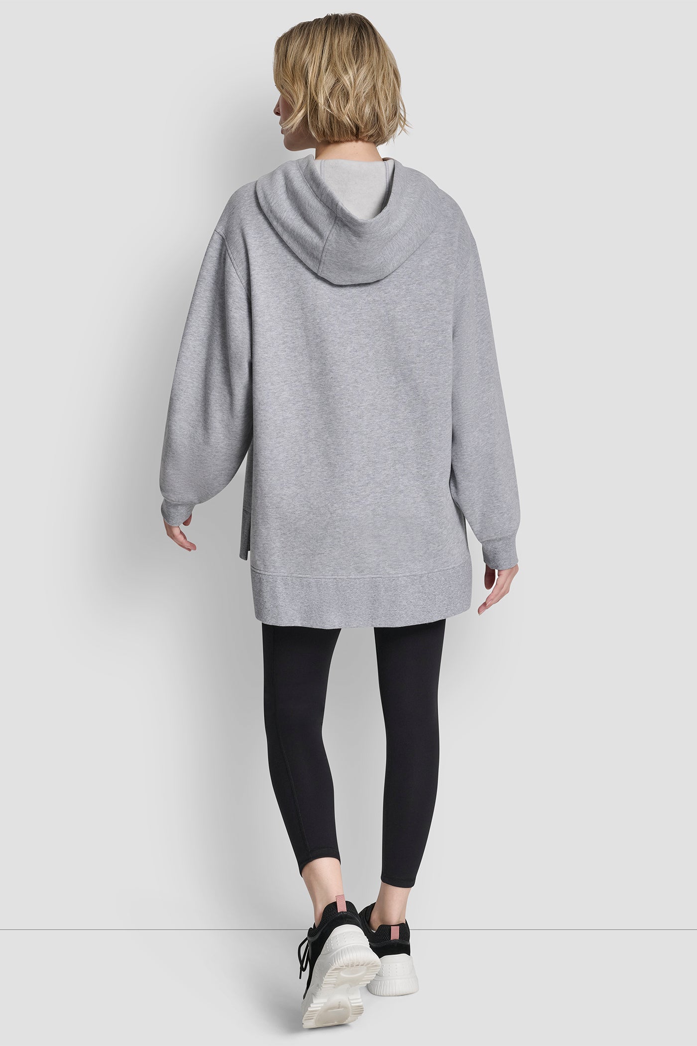 Pearl Heather Grey 3D VARSITY LOGO OVERSIZED TUNIC HOODIE, BACK VIEW | Products